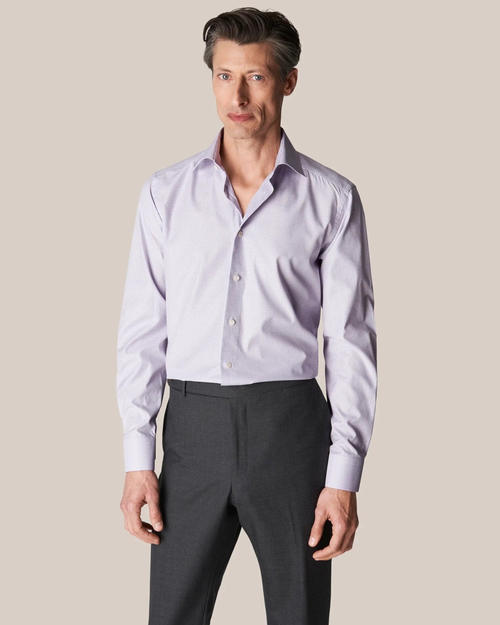 ETON Men's Micro Checked Blended Cotton Casual Shirt in Mid Purple | Comfortable Button Down Shirt for Office, Business & Smart Casual Outfits