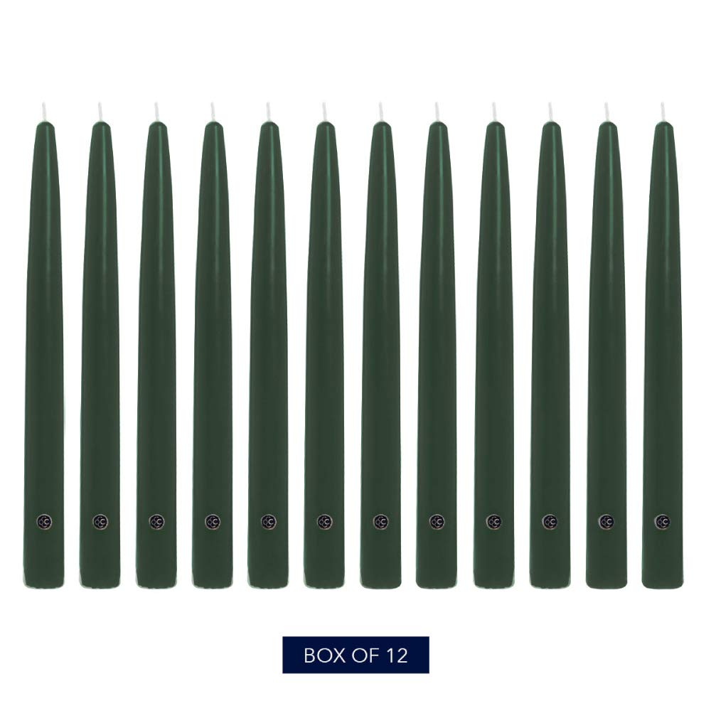 Colonial Candle Unscented Taper Candles - Handipt Collection Evergreen 10 Inch (Pack of 12) - 8 Hour Burn Time - Perfect for Dining Tables, Weddings & Holiday Decorations