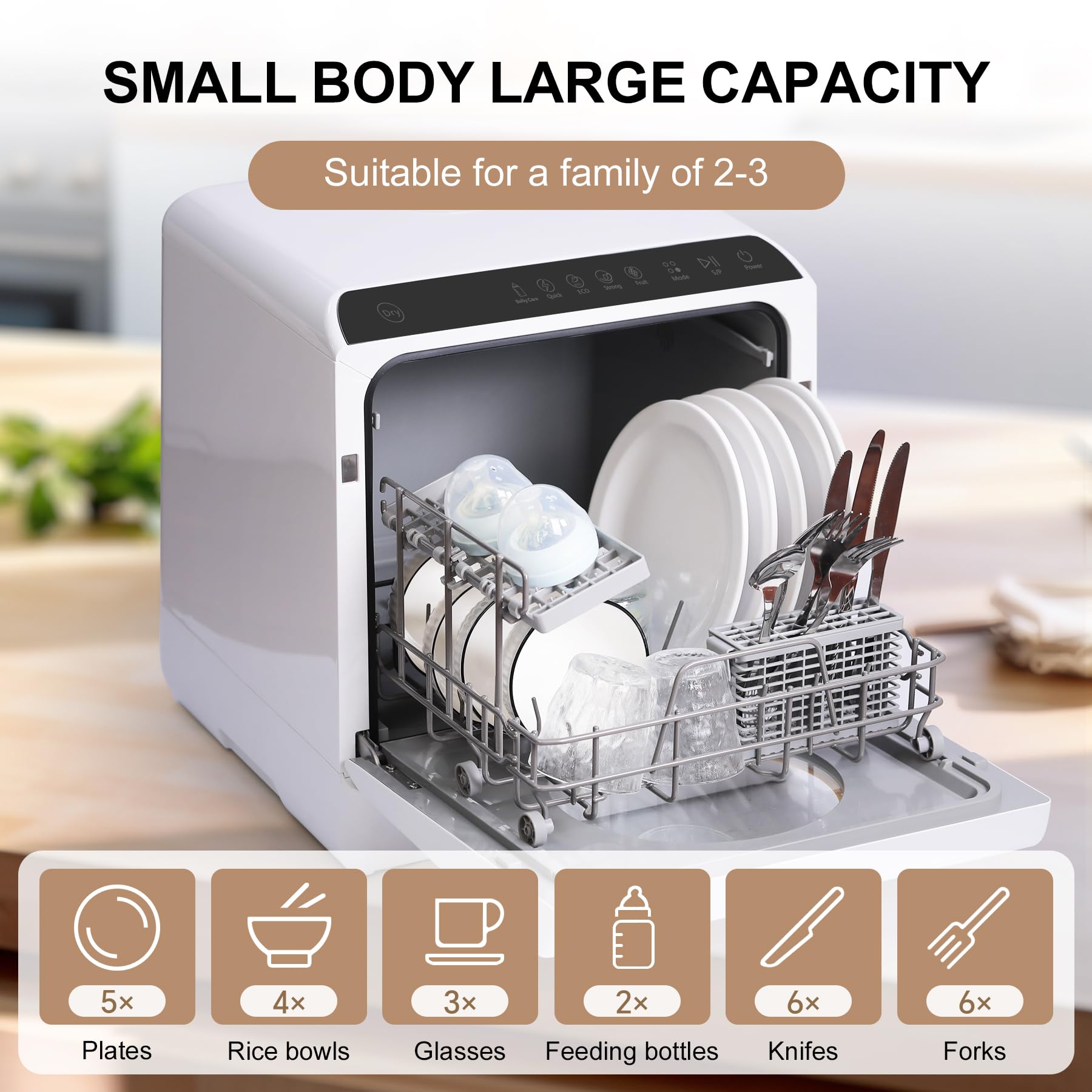 Portable Countertop Dishwasher with Water Tank & Dryer - Compact 360° Spray Dishwasher for Apartments, RVs, Dorms & Small Kitchens - Perfect for Baby Bottles, Dishes & Kitchenware Cleaning