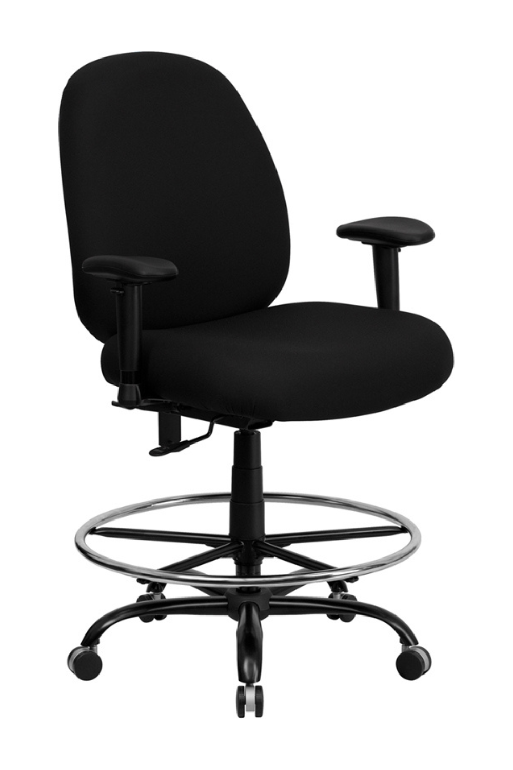 HERCULES Series Big & Tall 400 lb. Capacity Black Fabric Ergonomic Drafting Chair - Adjustable Back Height & Arms - Perfect for Office, Studio & Home Workspaces