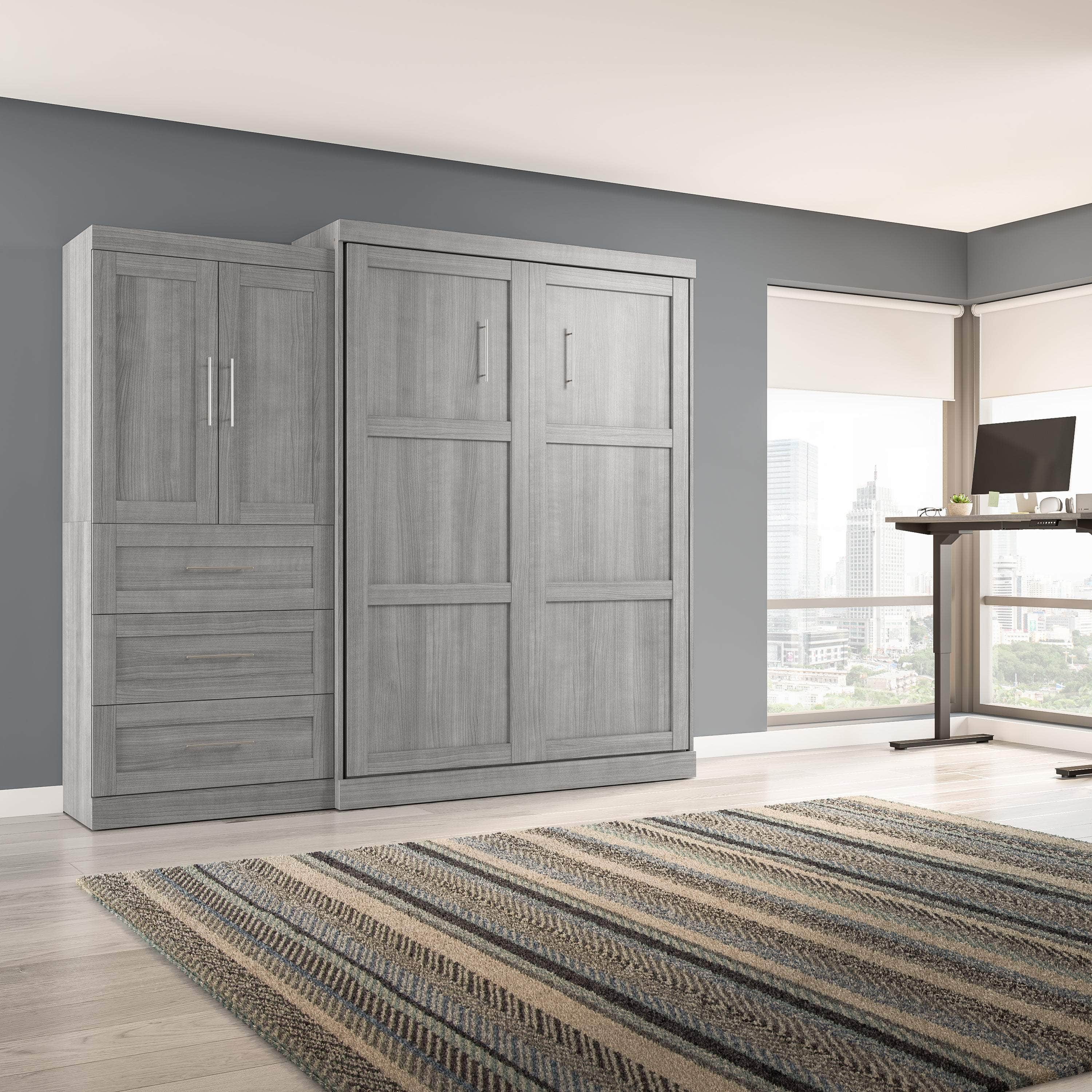 Pur Queen Murphy Wall Bed with Storage Drawers (101 Inch) - 4 Color Options | Space-Saving Wall Bed for Small Apartments, Guest Rooms & Home Offices