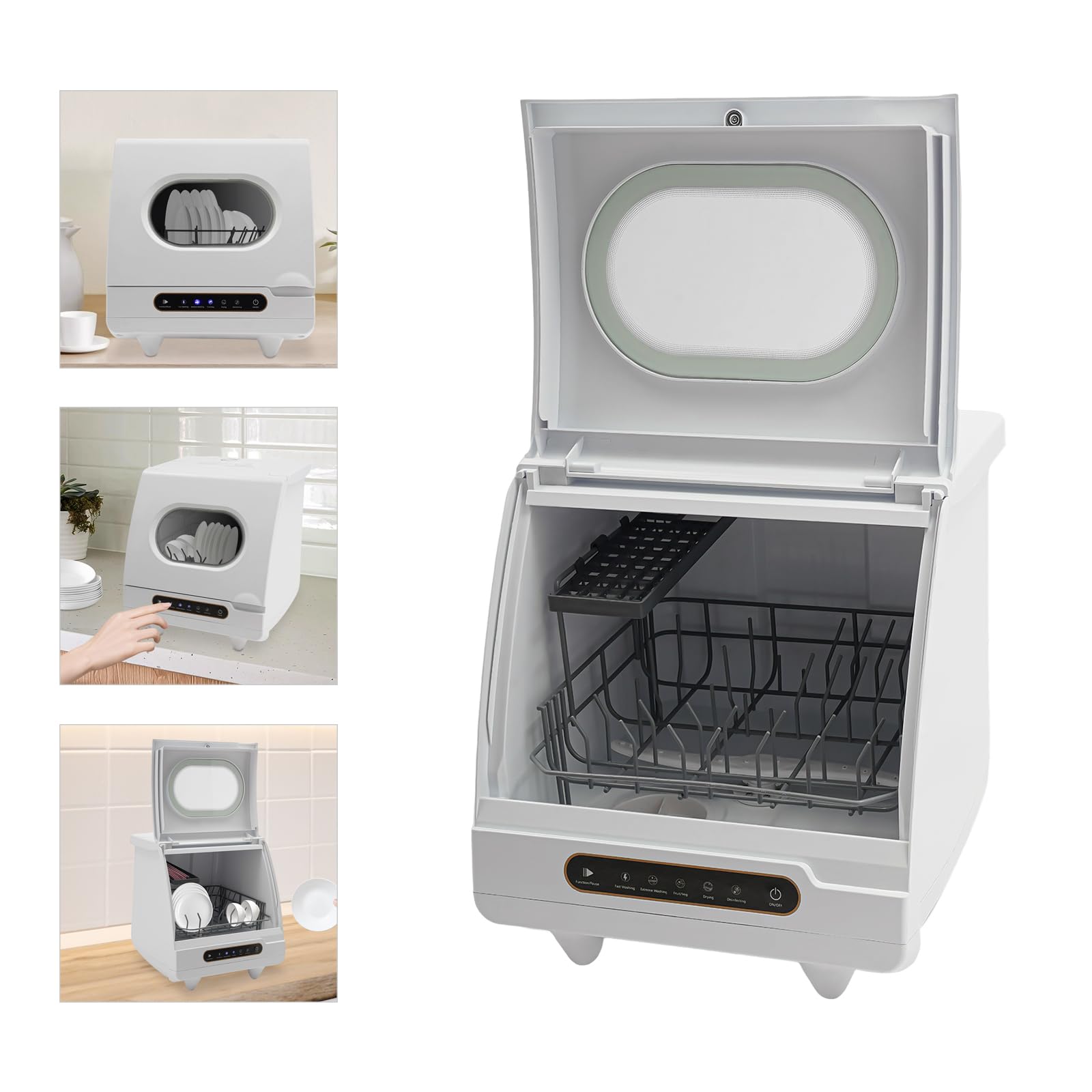 **Mini Portable Dishwasher 5L with Built-in Water Tank - Compact Countertop Dishwasher for Small Spaces, Includes Water Inlet & Drain Hose - Perfect for Cleaning Dishes, Utensils, Vegetables & Fruits (White) - Ideal for Apartments, RVs, Dorms & Tiny Homes**