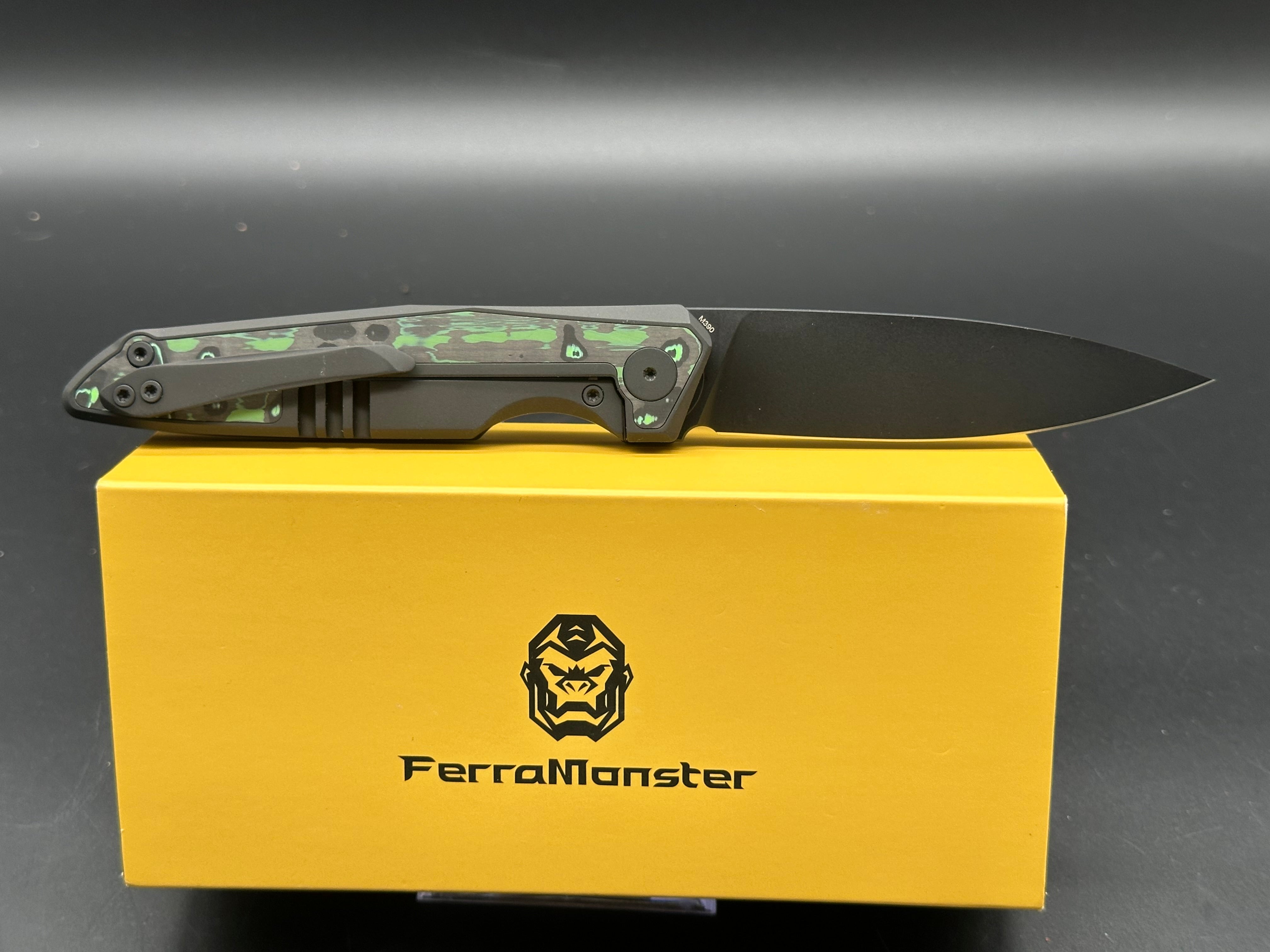 Ferramonster Urbangrip Black Titanium & Carbon Fiber Handle with M390 Blade - Premium EDC Folding Knife for Outdoor, Camping, and Everyday Carry
