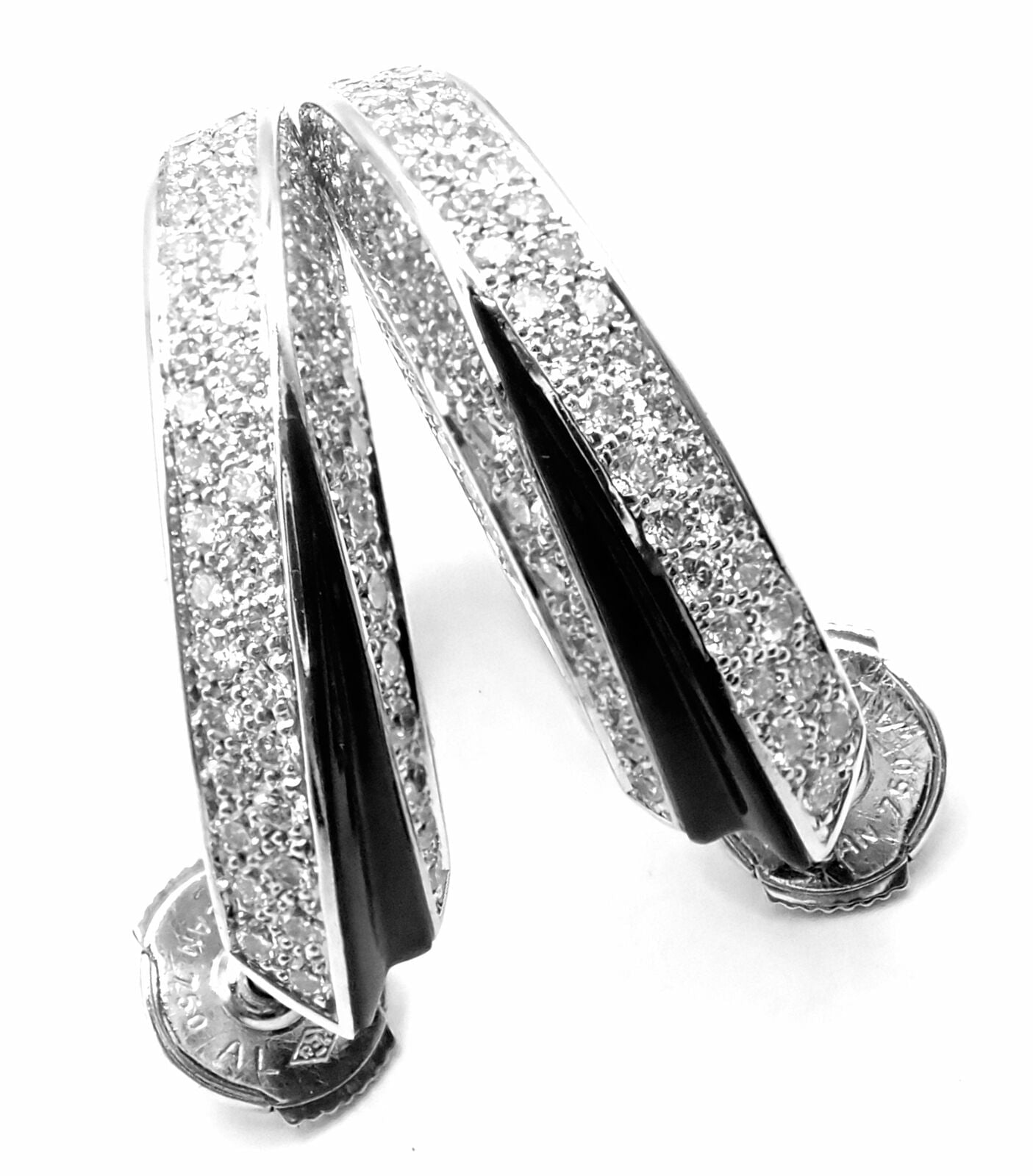 Authentic Cartier Panthere 18k White Gold Diamond Onyx Hoop Earrings - Luxury Jewelry for Women, Perfect for Weddings & Special Occasions