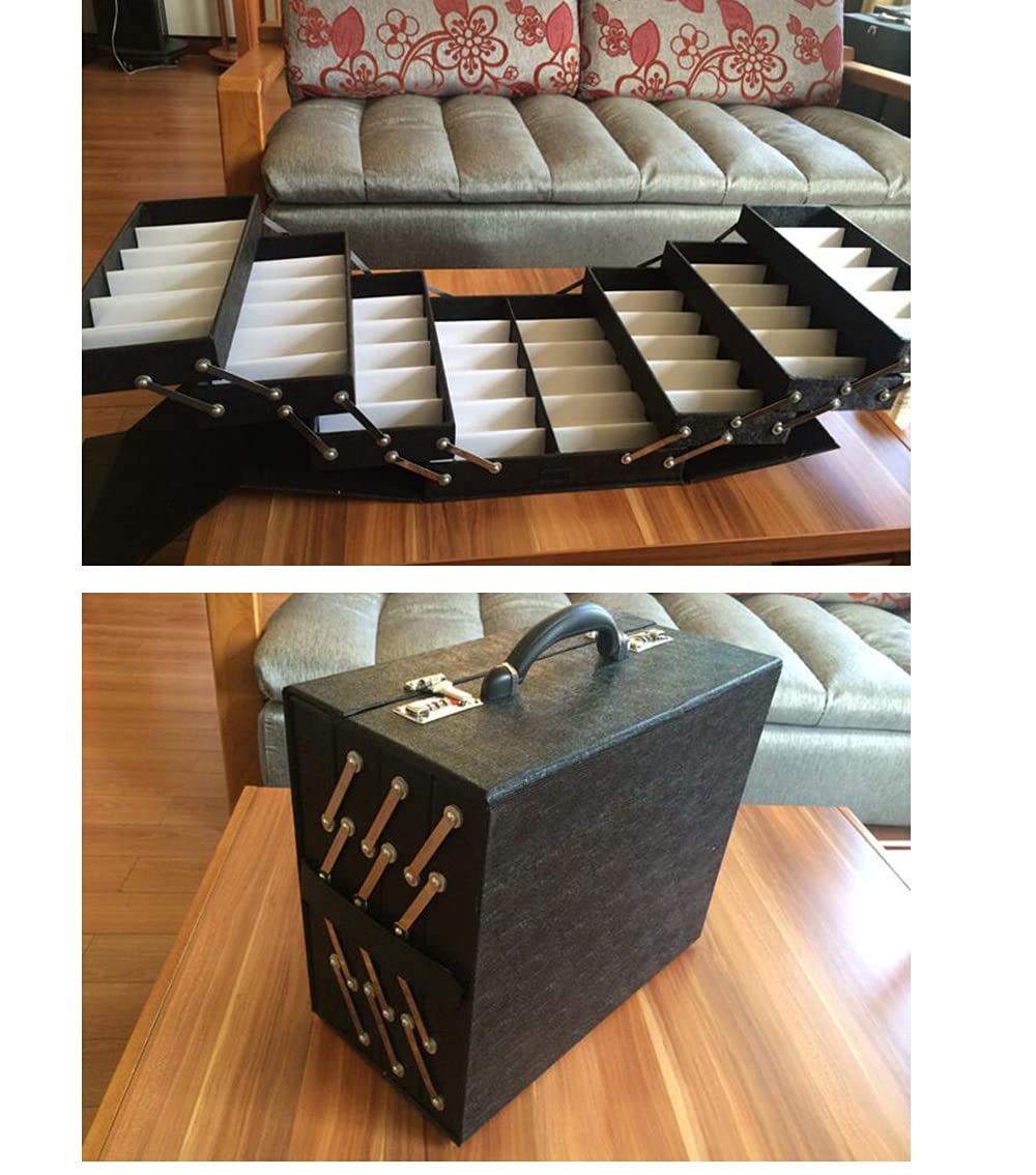 Premium PU Leather Foldable Eyeglasses Display Case with Password Key Lock - Secure Storage for 80 Pairs of Sunglasses, Eyewear, Watches & Jewelry - 18.9x8.86x14.17 Inch - Perfect for Retail Stores, Trade Shows & Home Organization