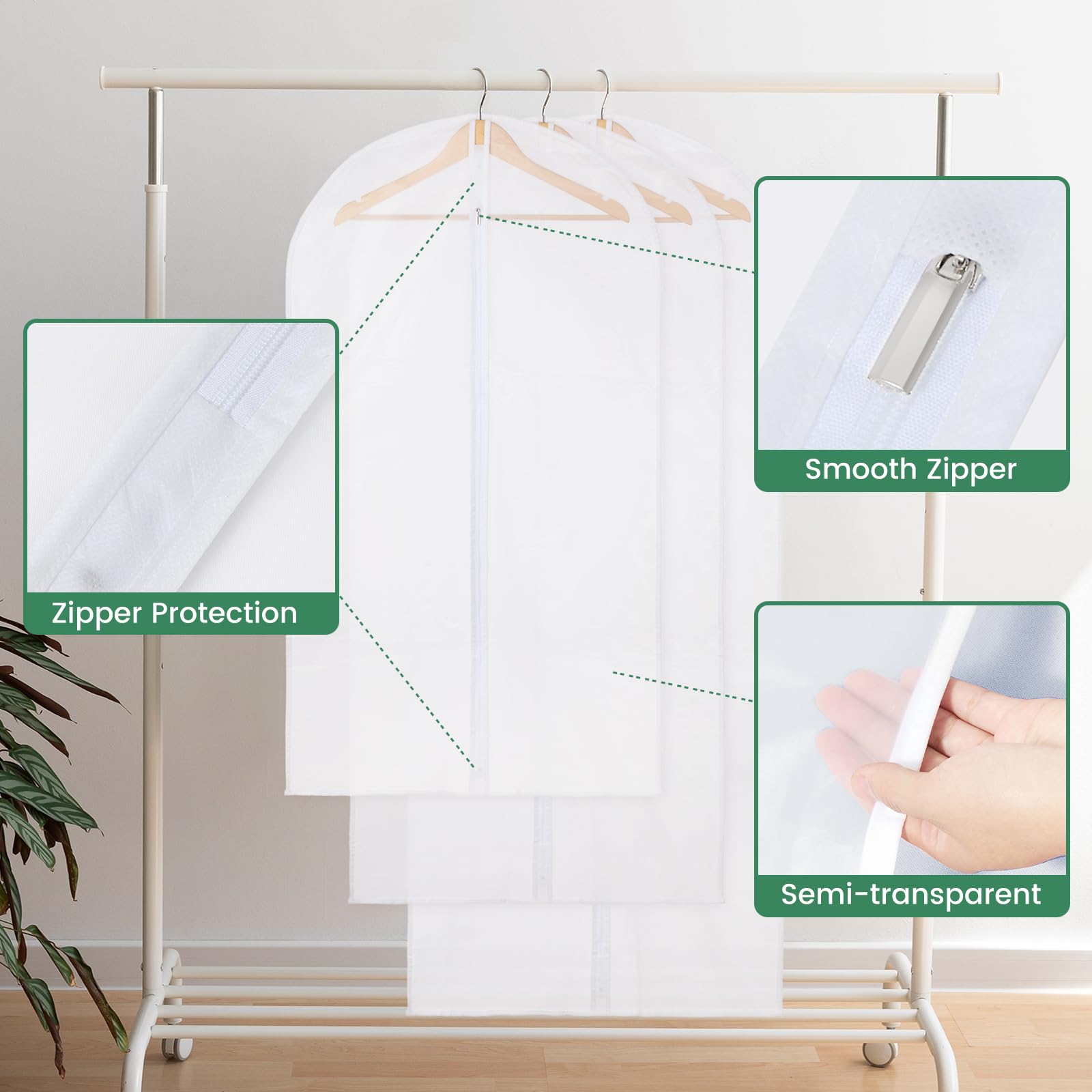 15-Pack Translucent Garment Bags for Hanging Clothes - 24