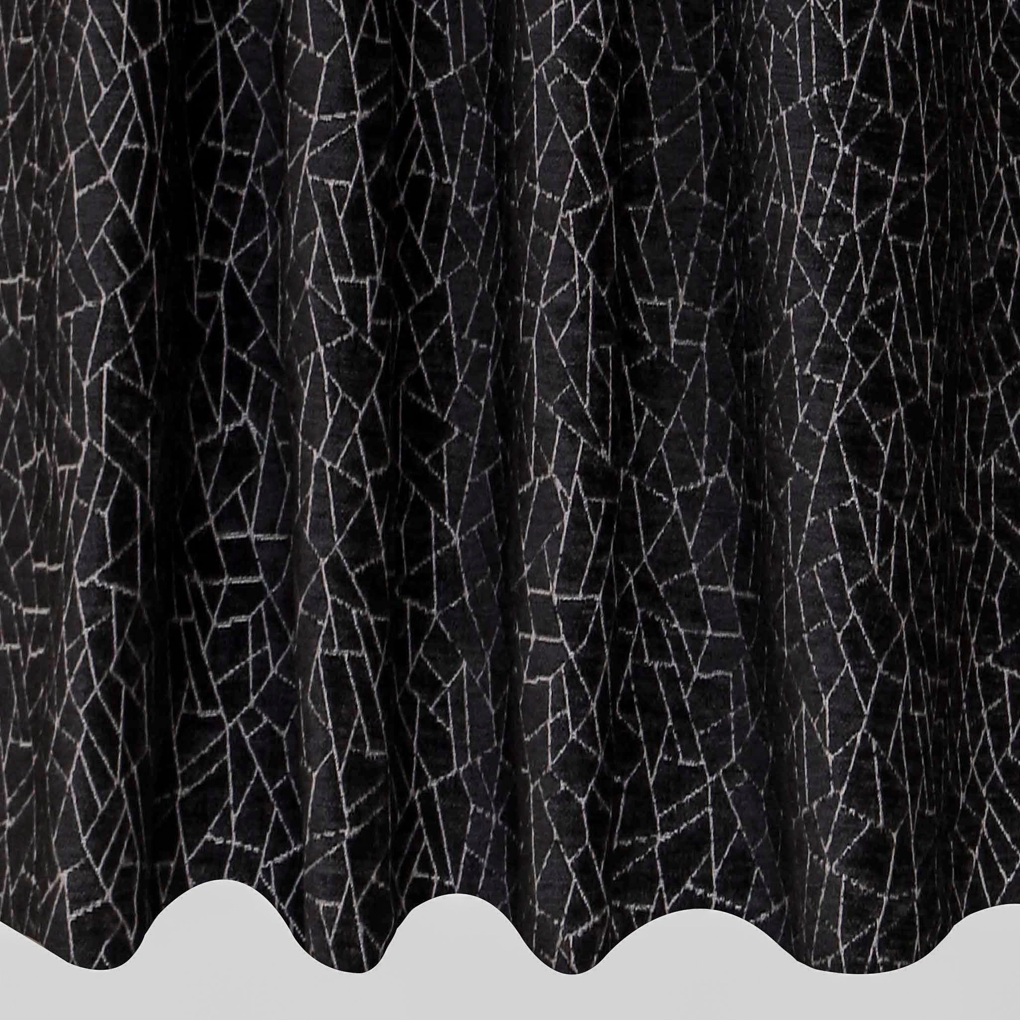 Black & Gray Jacquard Velvet Abstract Curtain Panels - Elegant Window Treatments for Living Room, Bedroom & Home Decor