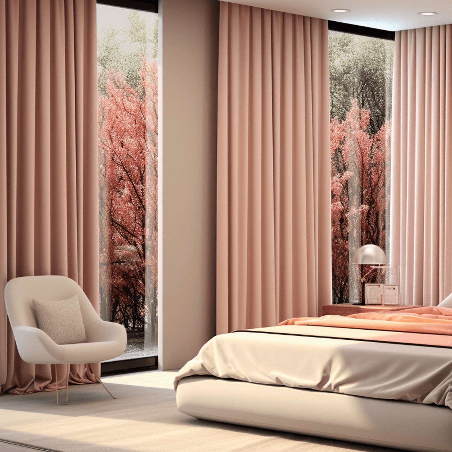 Peach Blossom Heritage Plush Velvet Custom Curtains for Living Room & Bedroom - Soft Blackout Drapes with Floral Design for Home Decor