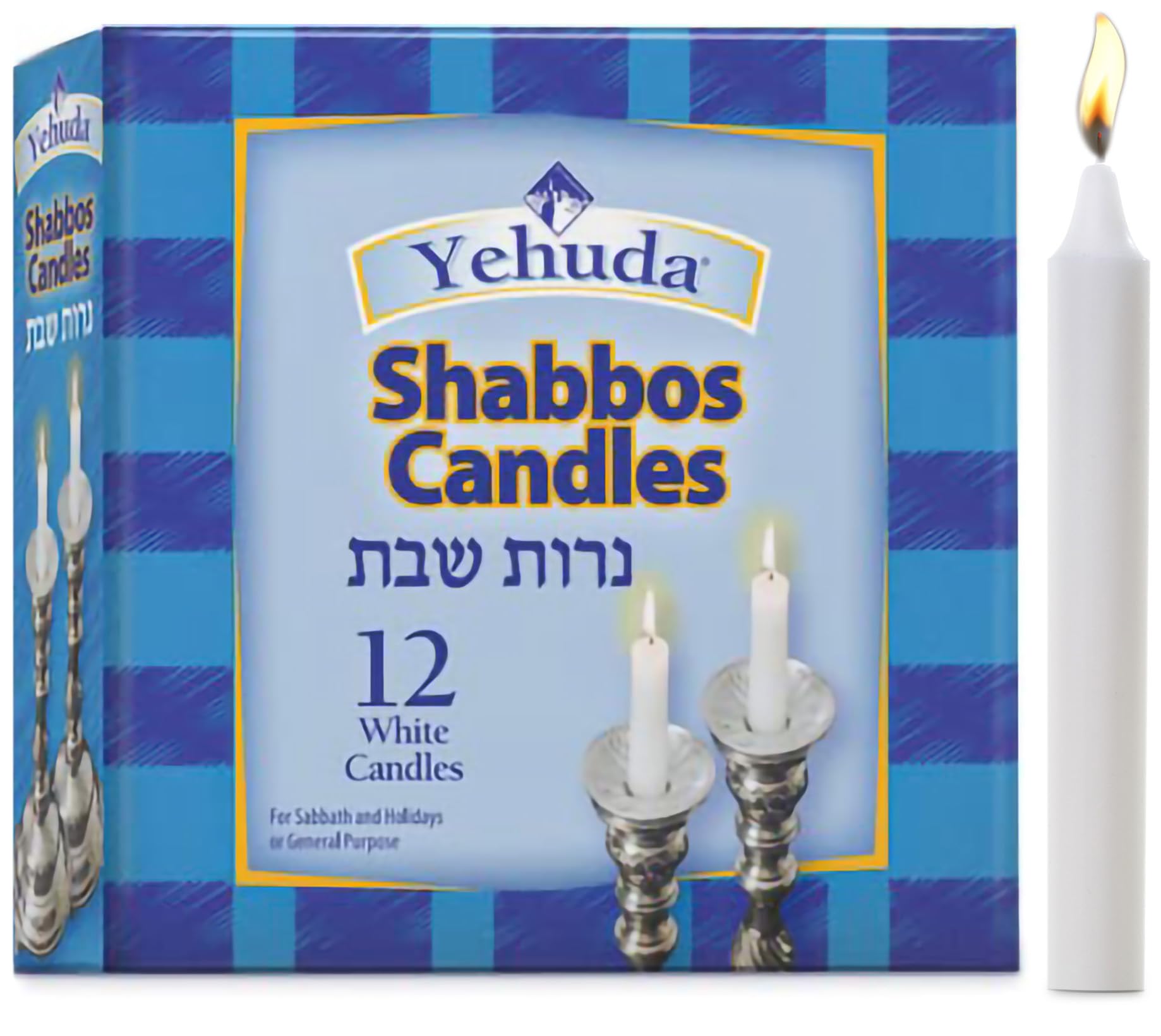 Premium Yehuda Shabbat Candles - 12 Elegant White Wax Candles for Shabbos, Fits All Standard Candlesticks | Perfect for Friday Night Dinner, Jewish Holidays & Home Blessings