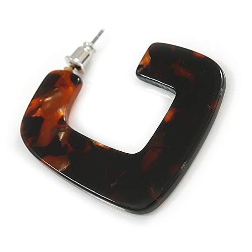 Trendy Tortoise Shell Square Hoop Earrings for Women - Brown/Black Acrylic Plastic Resin Chunky Statement Earrings (38mm) - Perfect for Casual Wear, Parties & Gift Giving