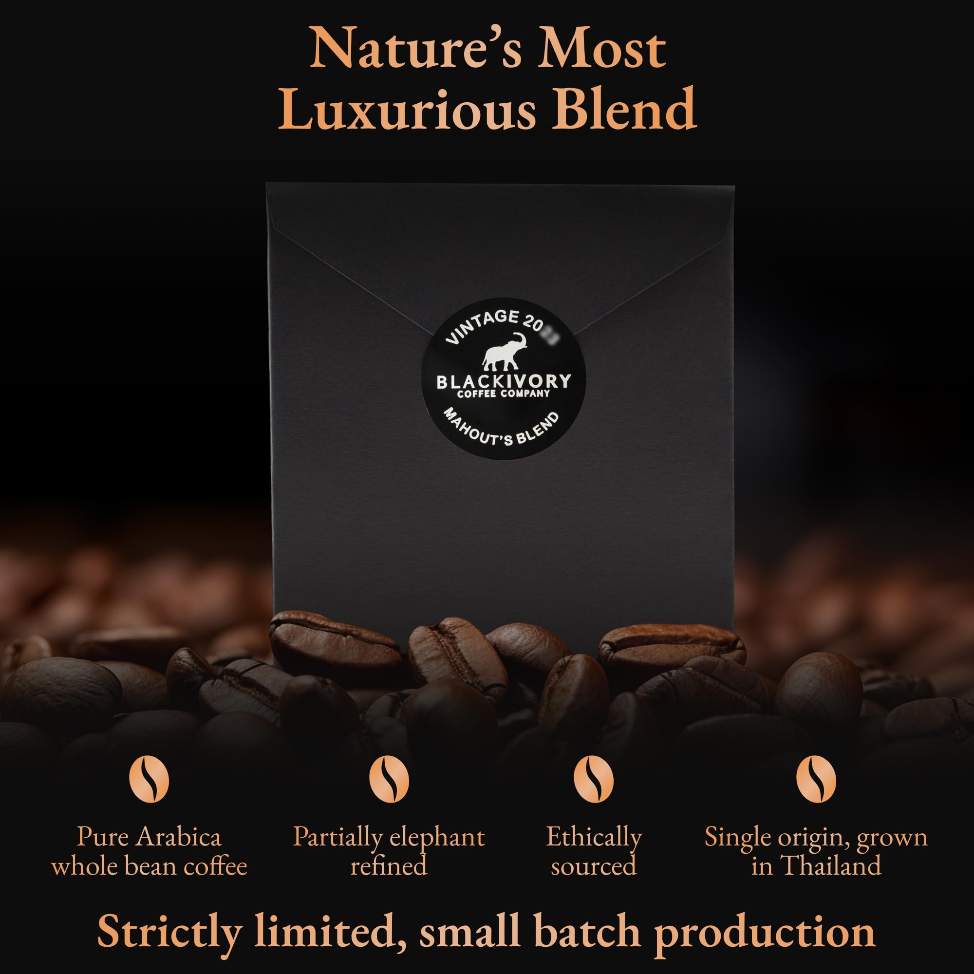 Black Ivory Coffee Mahout's Blend - Premium Low Acid Arabica Coffee Beans, Medium Roast, World's Most Expensive Elephant Refined Coffee - Perfect Luxury Gift for Coffee Lovers, Ideal for Special Occasions & Gourmet Coffee Tasting