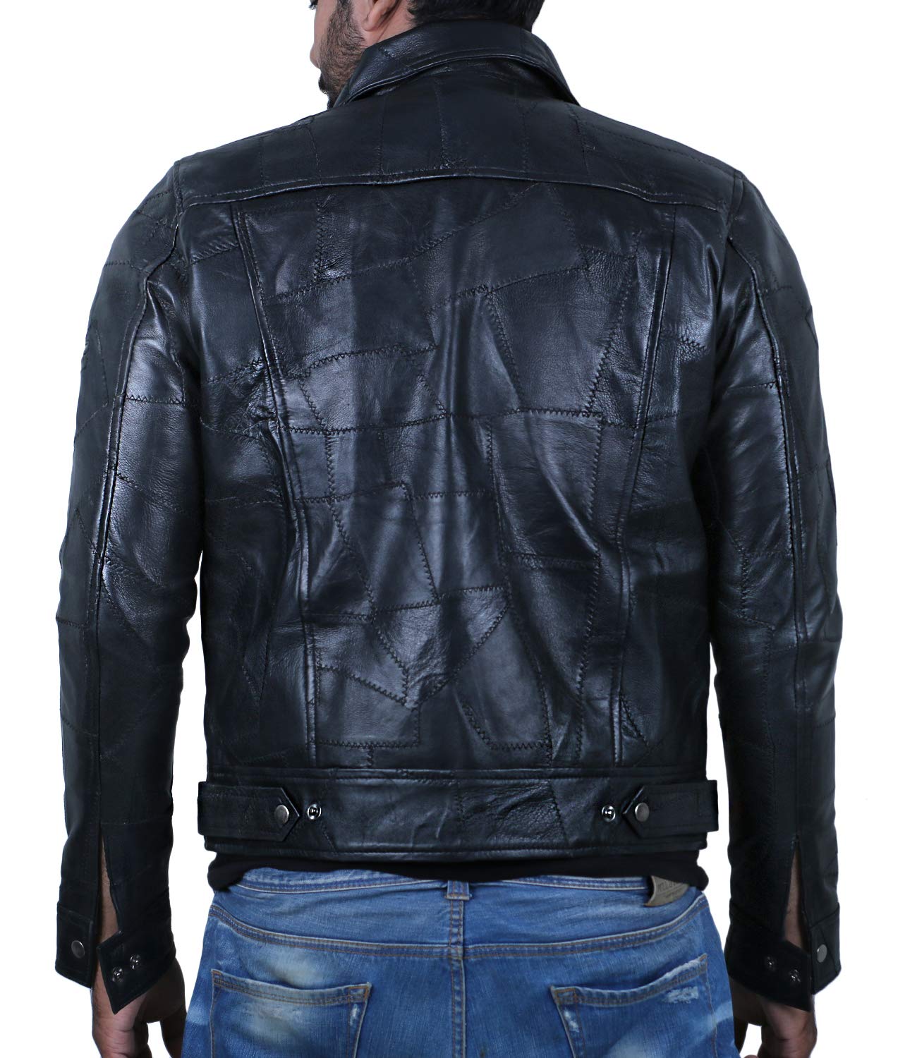 Laverapelle Men's Genuine Lambskin Leather Jacket with Patchwork Design - Black Racer Style for Motorcycle Riding & Casual Outfits
