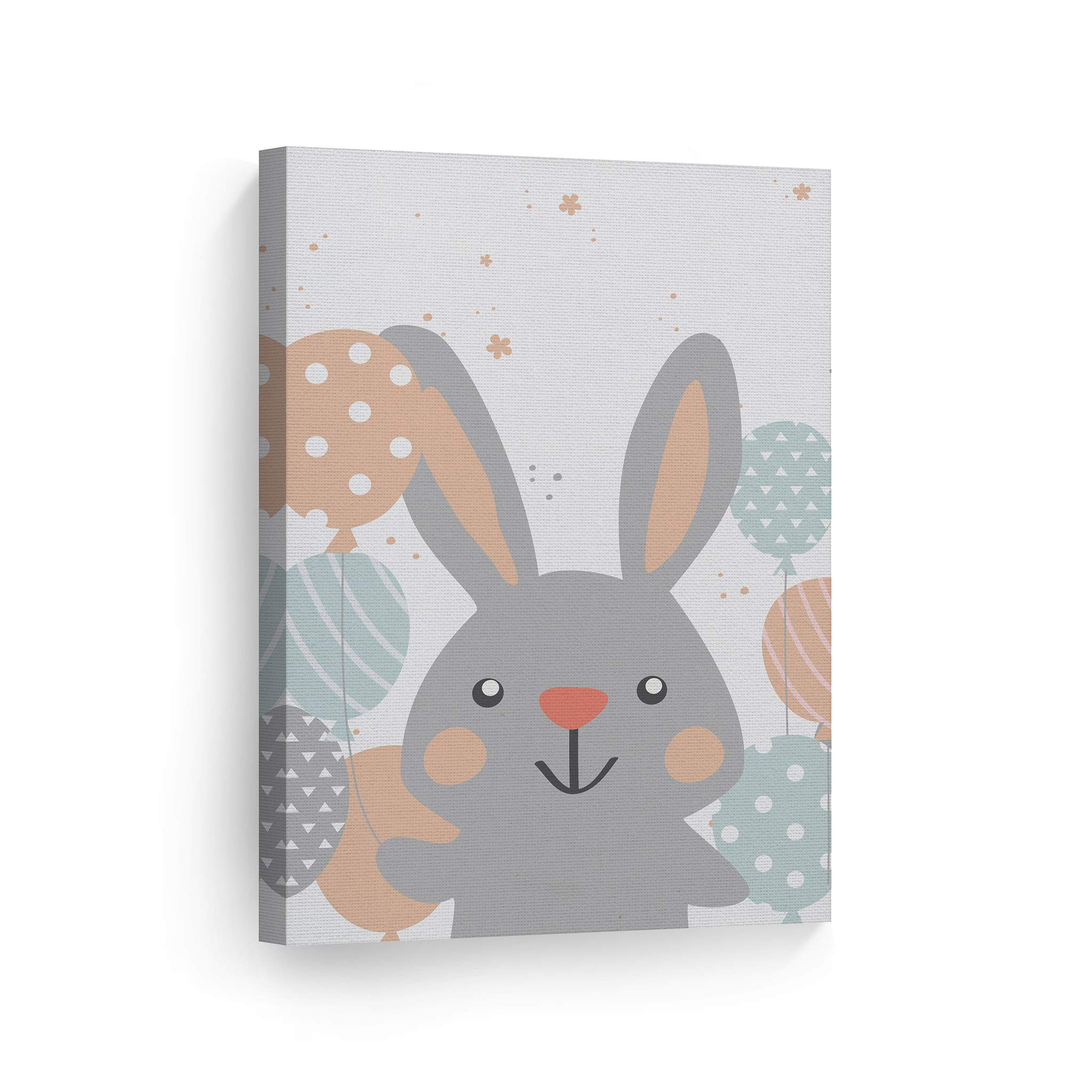Cute Gray Rabbit with Balloons Canvas Print - Nursery Wall Art Decor for Baby & Kids Room, Ready to Hang 17x11, Made in USA | Perfect for Birthday Gifts & Nursery Themes