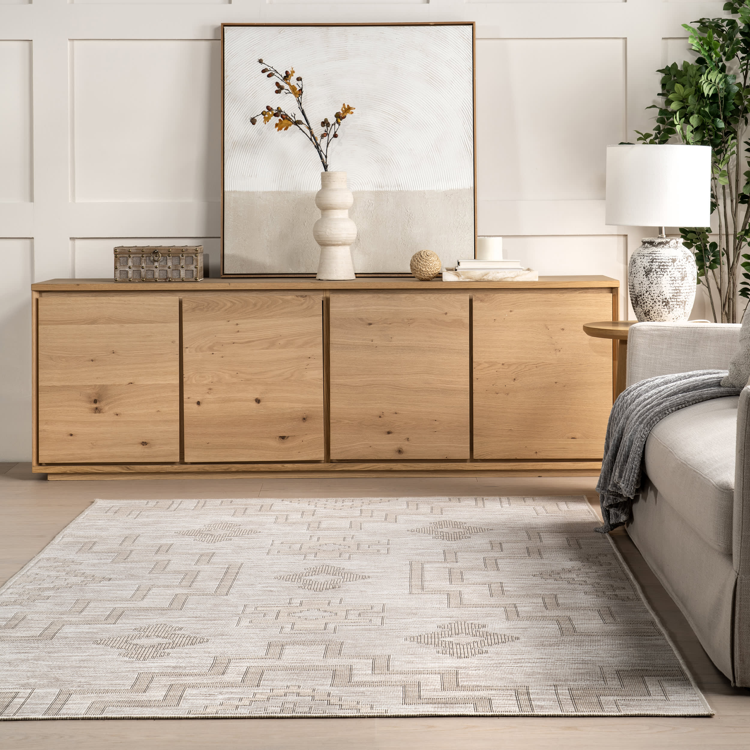 Astrid Geometric Washable Rug - Ivory Modern Area Rug for Living Room, Bedroom & Nursery | Non-Slip Soft Floor Mat for Home Decor