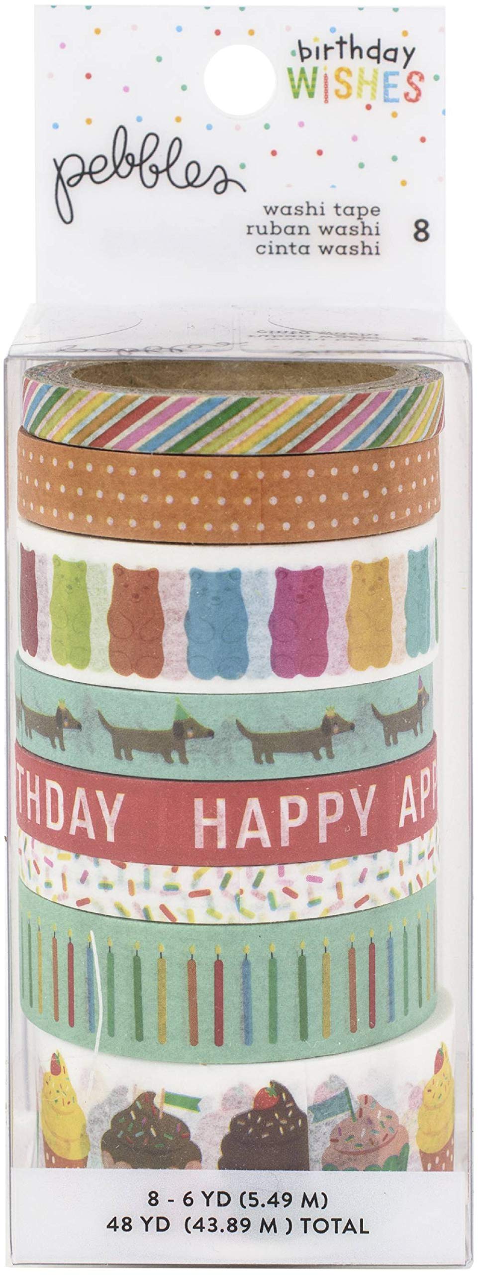 American Crafts Happy Hooray Washi Tape Set - 8 Pack Colorful Decorative Tapes for Scrapbooking, Journaling, Gift Wrapping & DIY Crafts