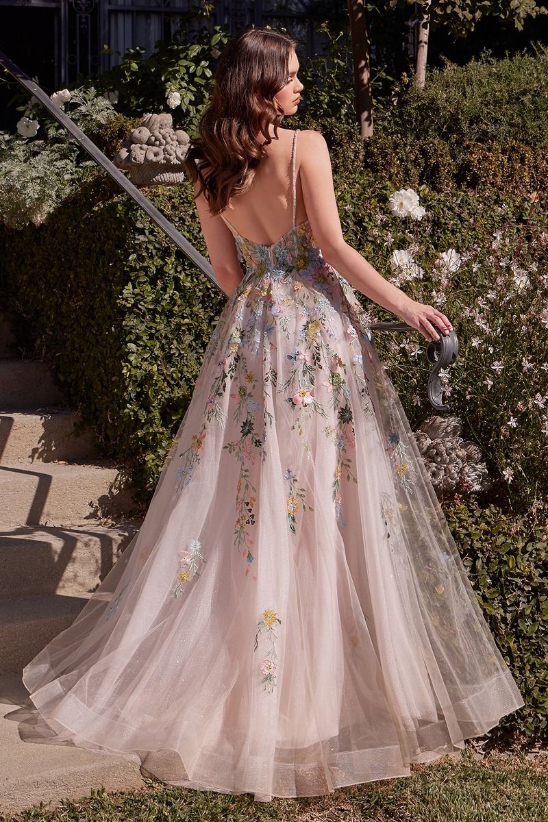 Andrea & Leo A1460 Multicolor Floral A-Line Gown - Elegant Party Dress for Weddings, Prom & Special Occasions