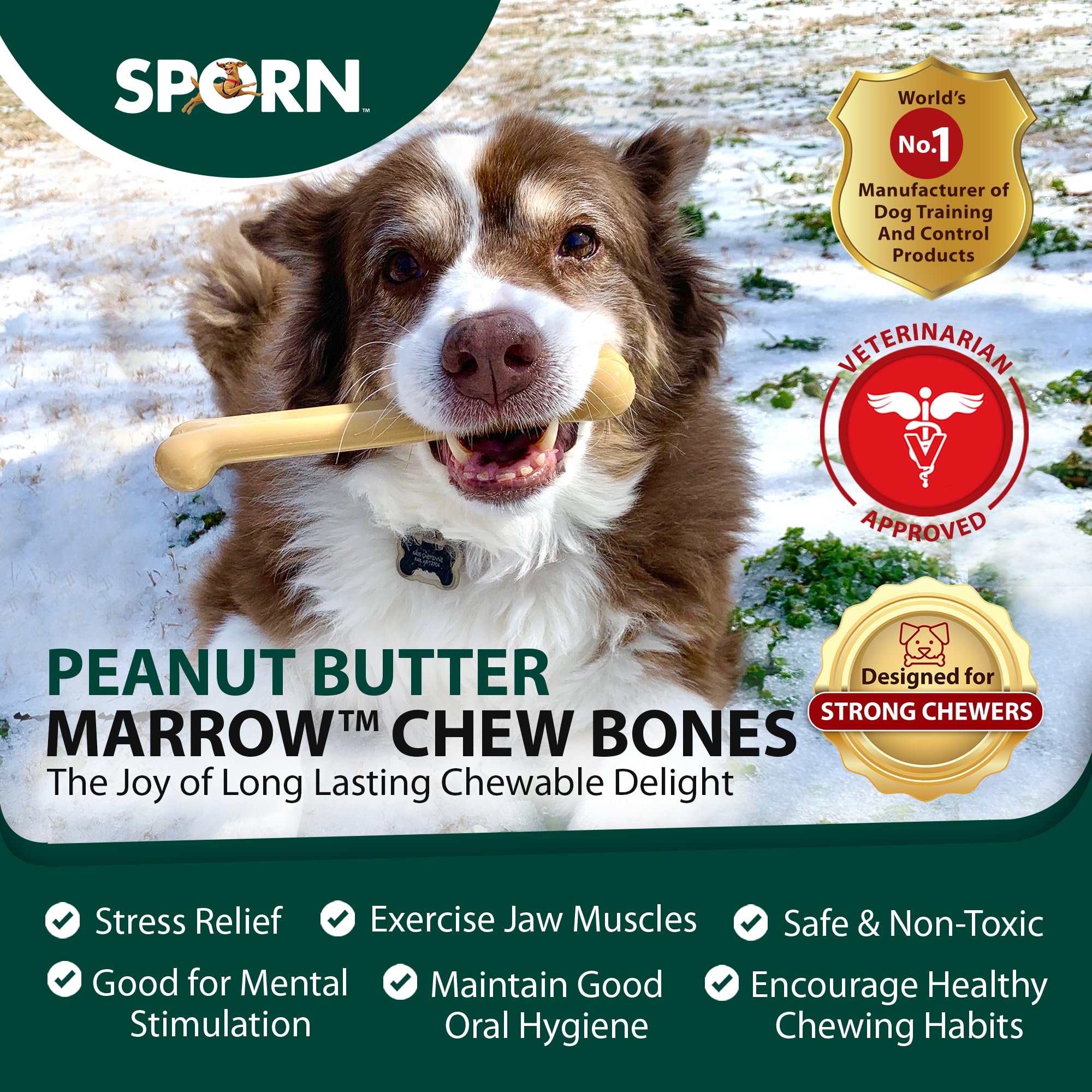 Sporn Marrow Dog Chew Bones for Aggressive Chewers - Peanut Butter Flavor, Gluten-Free & Non-Toxic Extra Large Dog Chew Toys - Perfect for XL Dogs, Long-Lasting Dental Health & Stress Relief - Great for Crate Training, Teething Puppies & Boredom Busters
