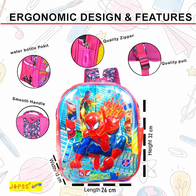 JAPSI Super Hero Kids Backpack for Boys & Girls - Lightweight Small School Bag for Nursery, Preschool & Daycare - Durable Red Backpack for Toddlers & Children - Perfect for School, Travel & Outdoor Adventures