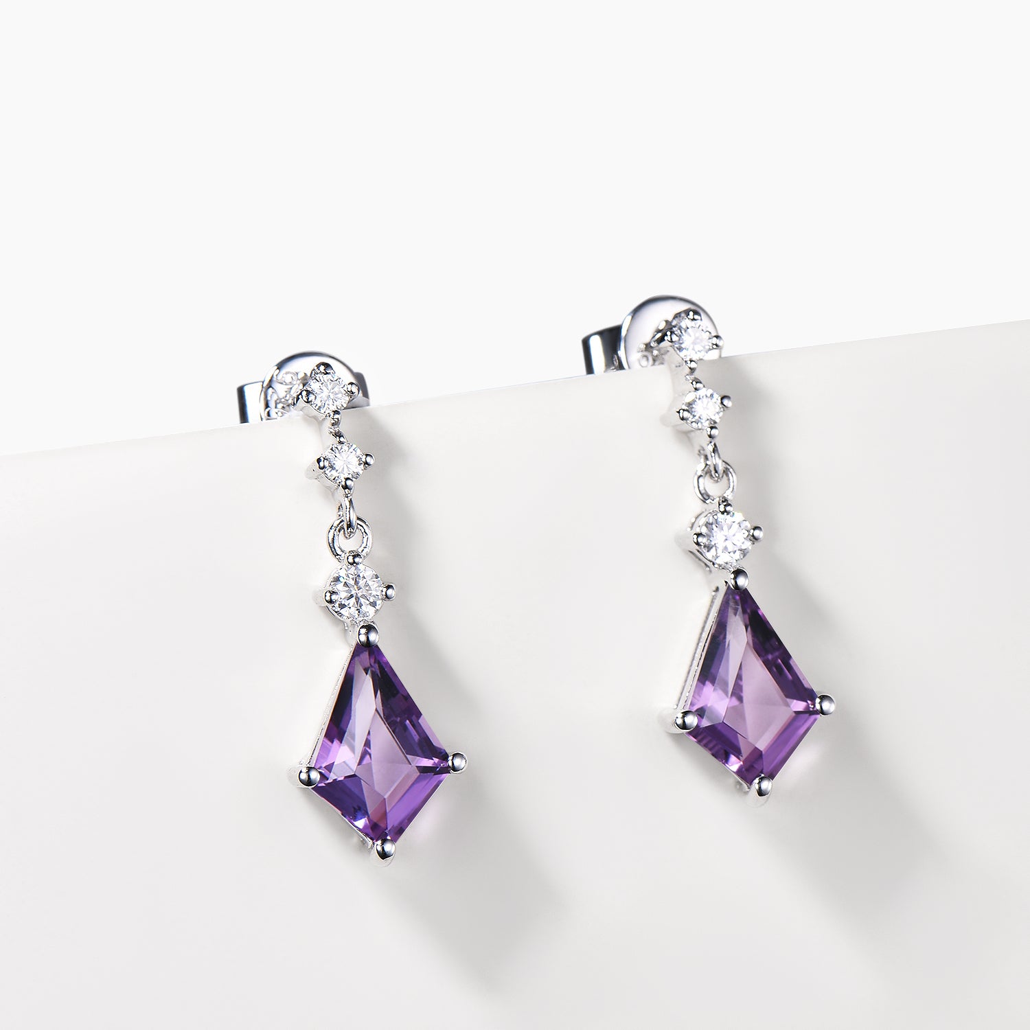 Natural Amethyst Drop Earrings with Diamond Accents - Minimalist Crystal Dangle Earrings for Women - Perfect for Weddings, Parties & Everyday Elegance