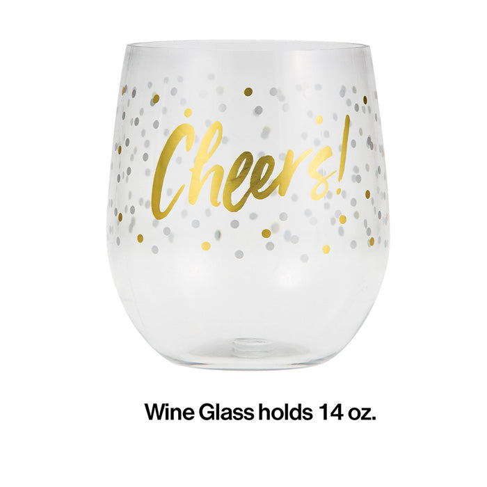 Cheers Plastic Stemless Wine Glass Set of 4 - Shatterproof & BPA-Free for Indoor/Outdoor Parties, Picnics, Beach, and Poolside Relaxation