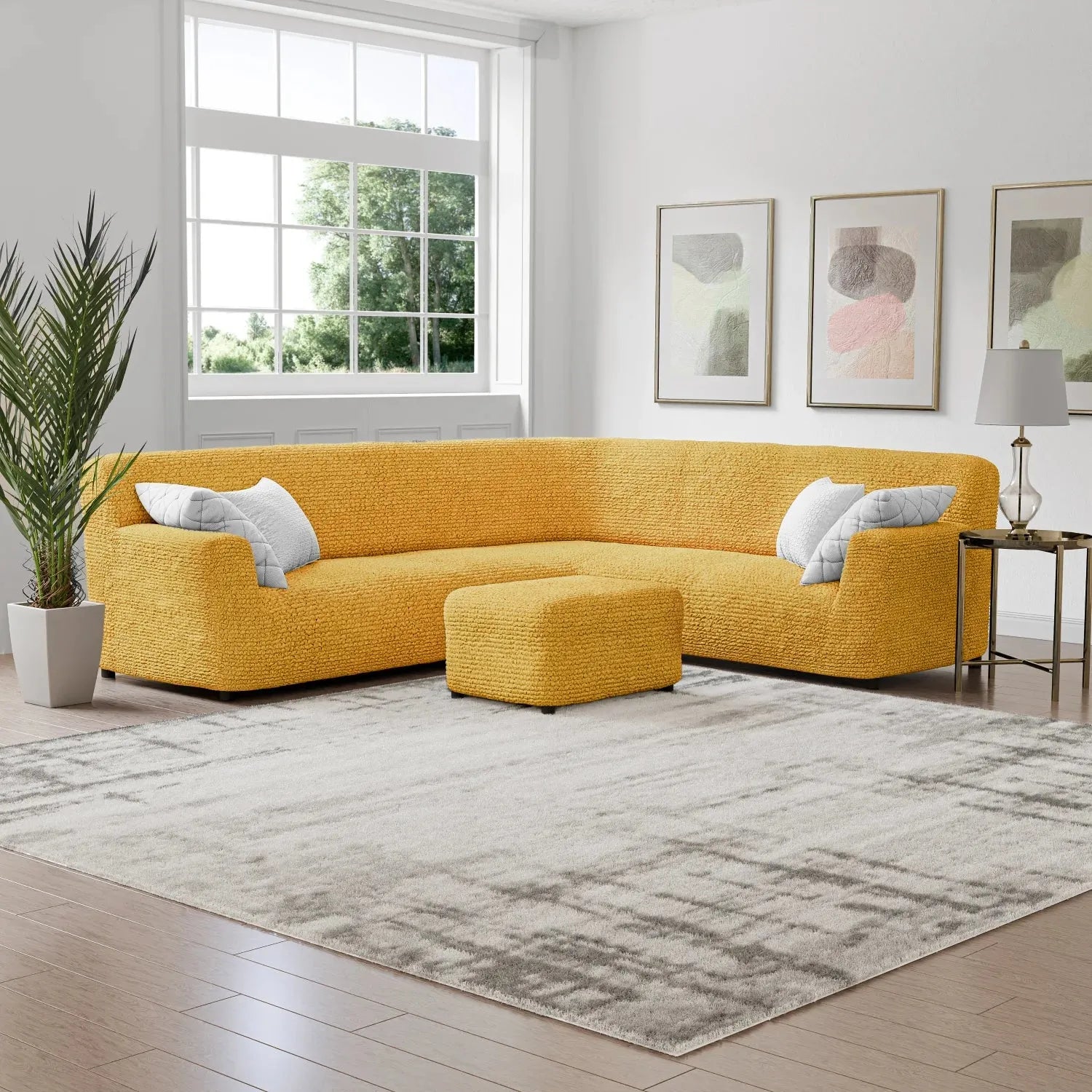 Corner Sofa Slipcover - Microfiber Stretchable Furniture Protector - Perfect for Living Room, Family Room & Home Decor