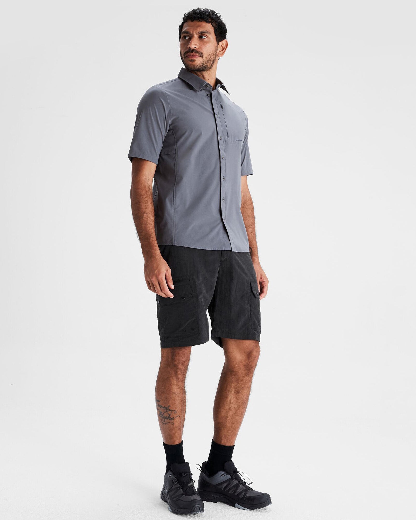 Men's Sun Breaker Short Sleeve Shirt - Light Navy UPF 50+ Sun Protection, Quick-Dry & Breathable for Outdoor Activities, Hiking, Fishing & Beach Wear