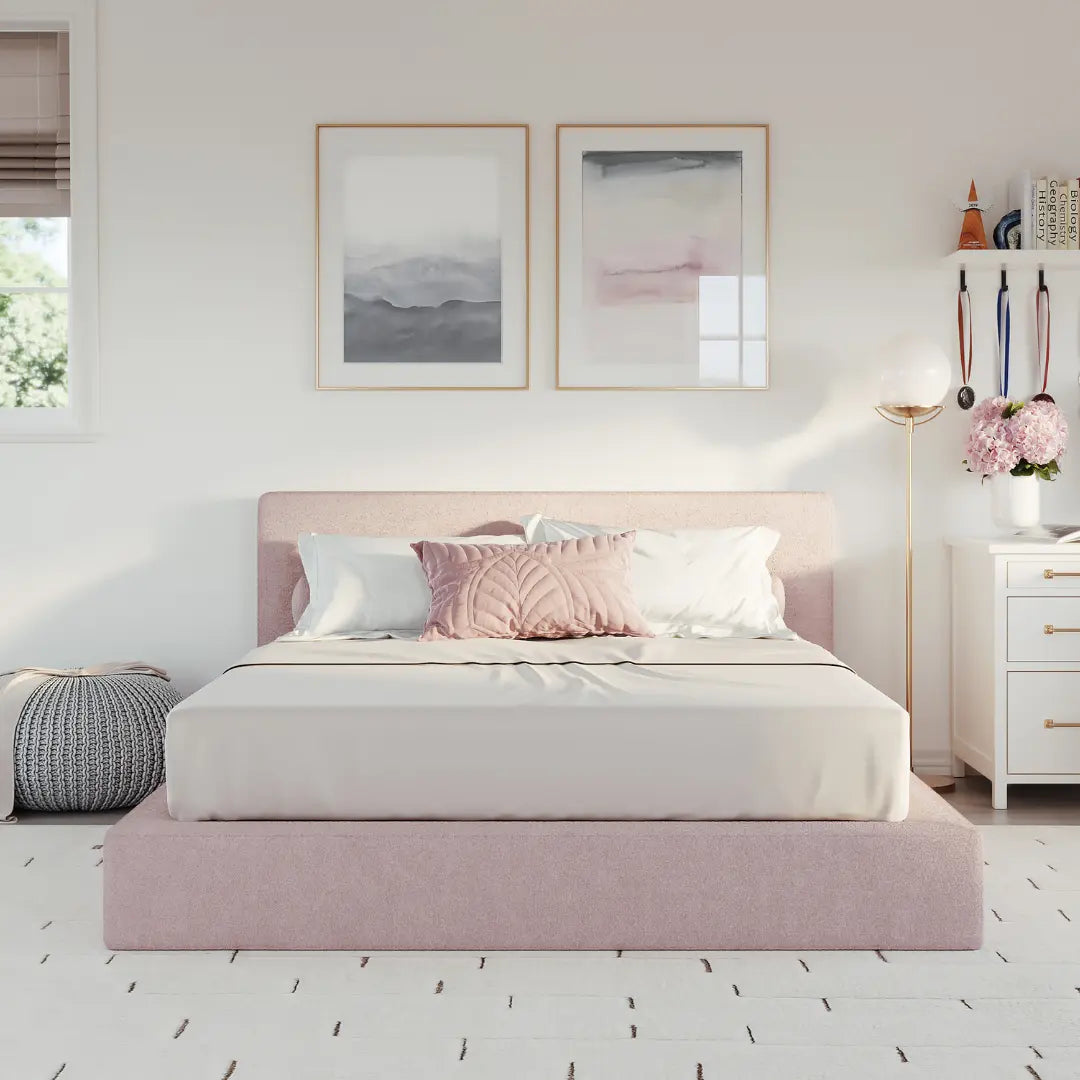 Kids Ultra Bed Set with Bed Frame & Headboard - Soft Cotton Candy Color | Perfect for Children's Bedroom, Nursery, or Playroom Decor