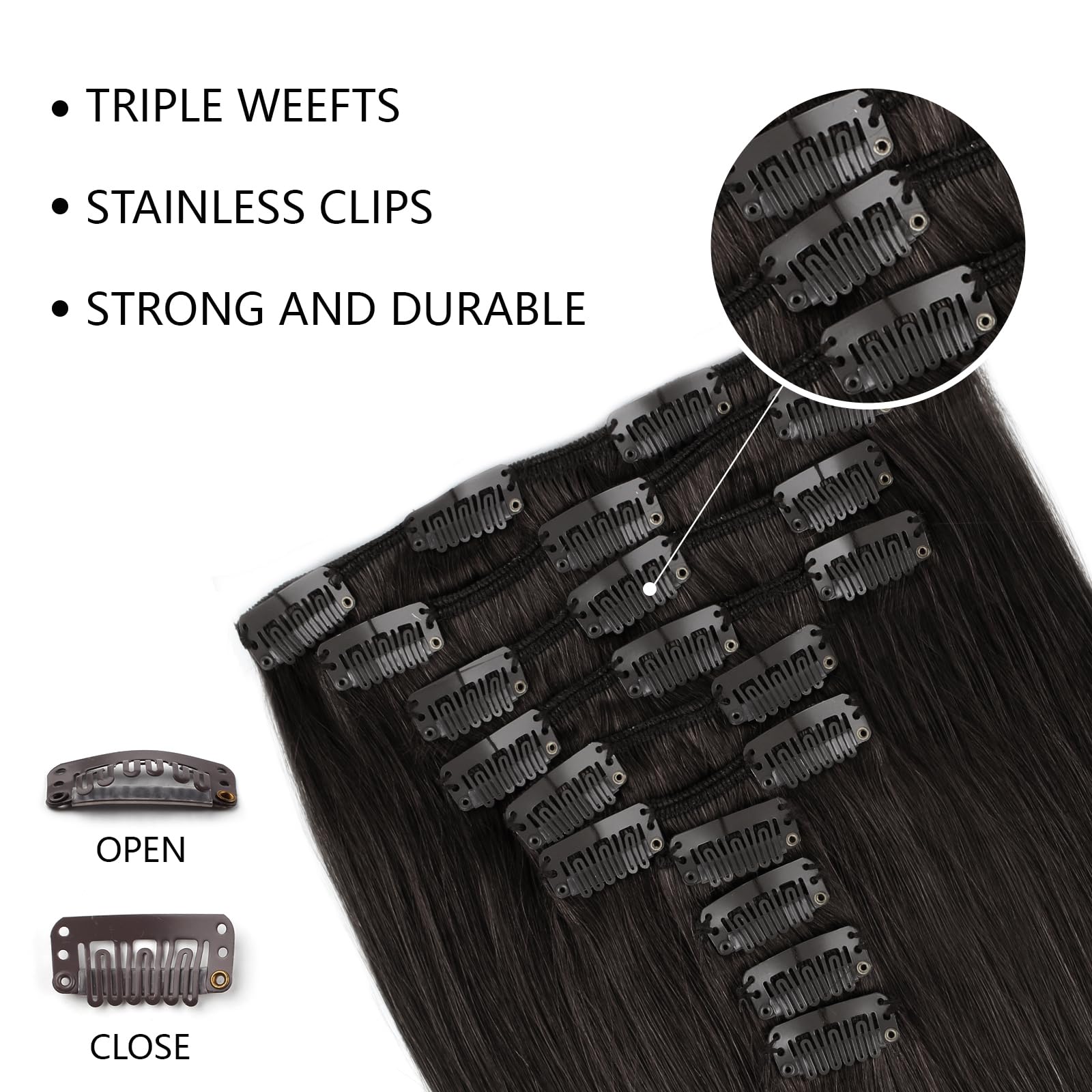 SixStarHair 22 Inch Black Clip In Hair Extensions - 240g Full Head Thick Natural Human Hair Wefts with 21 Clips (10 Pieces) - Easy to Install for Volume & Length - Perfect for Parties, Weddings & Daily Styling