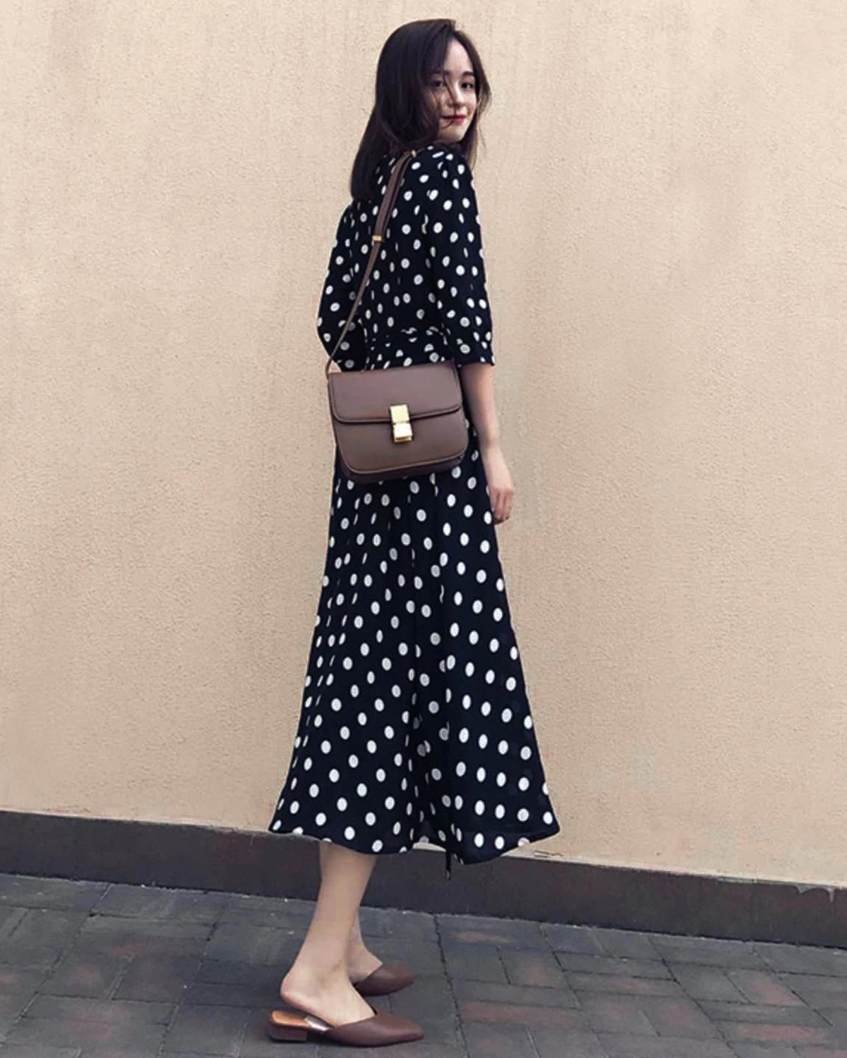 Elegant Polka Dot Silk Wrap Dress for Women - Flowy Midi Dress for Party, Wedding & Special Occasions