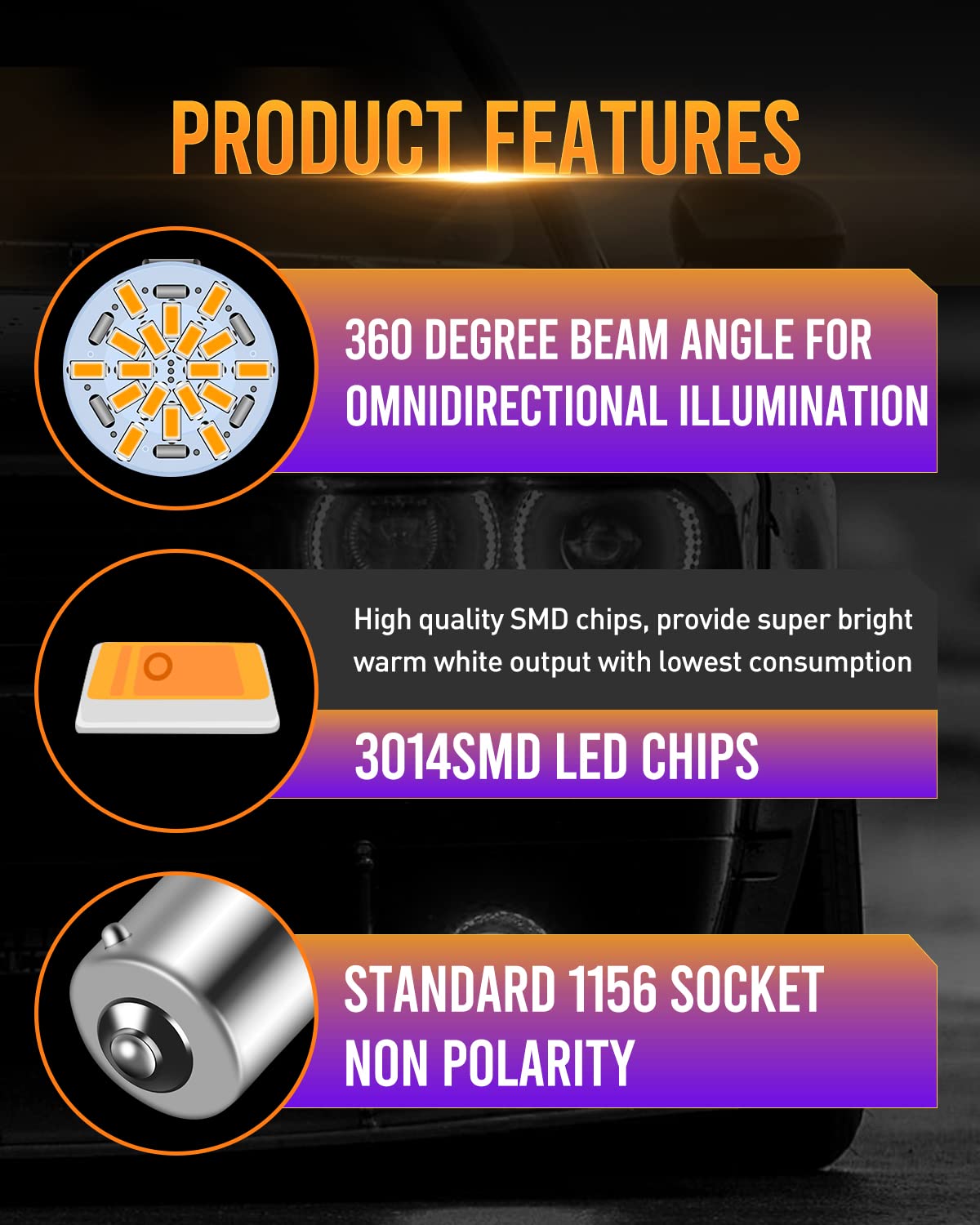 LUYED 1156 1141 1003 LED Bulbs 650 Lumens Warm White 12v 3014 54-EX Chipsets - Super Bright LED Lights for Backup Reverse Lights, Brake Lights, Tail Lights, RV Lighting, Boat Lights, Truck Lights - Pack of 5