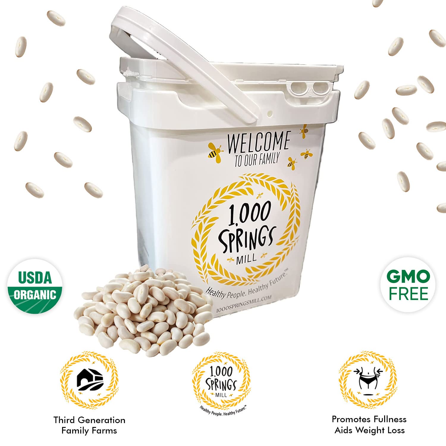 1000 Springs Mill Organic Great Northern Beans 25lb Bulk Bucket - Premium Dry White Beans for Salads, Soups, Stews & Chili - Vegan, Non-GMO Bulk Food - Perfect for Meal Prep, Camping & Emergency Storage