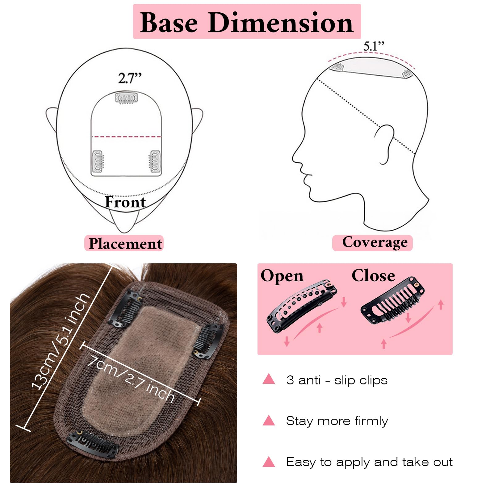 SEGO 100% Real Human Hair Toppers with Bangs - Silk Base 150% Density Clip-in Hairpiece (2.7”x5.1”) for Women with Thinning Hair - Covers Hair Loss & Gray Hair - Perfect for Daily Wear, Special Occasions & Confidence Boost