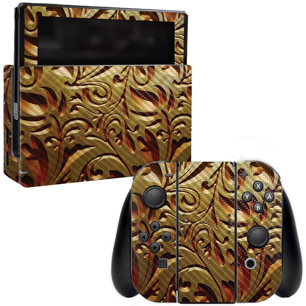 Premium Carbon Fiber Skin for Nintendo Switch - Mosaic Gold Design | Protective & Durable Textured Cover | Easy to Apply & Remove | Made in USA | Perfect for Gaming Protection & Style Enhancement