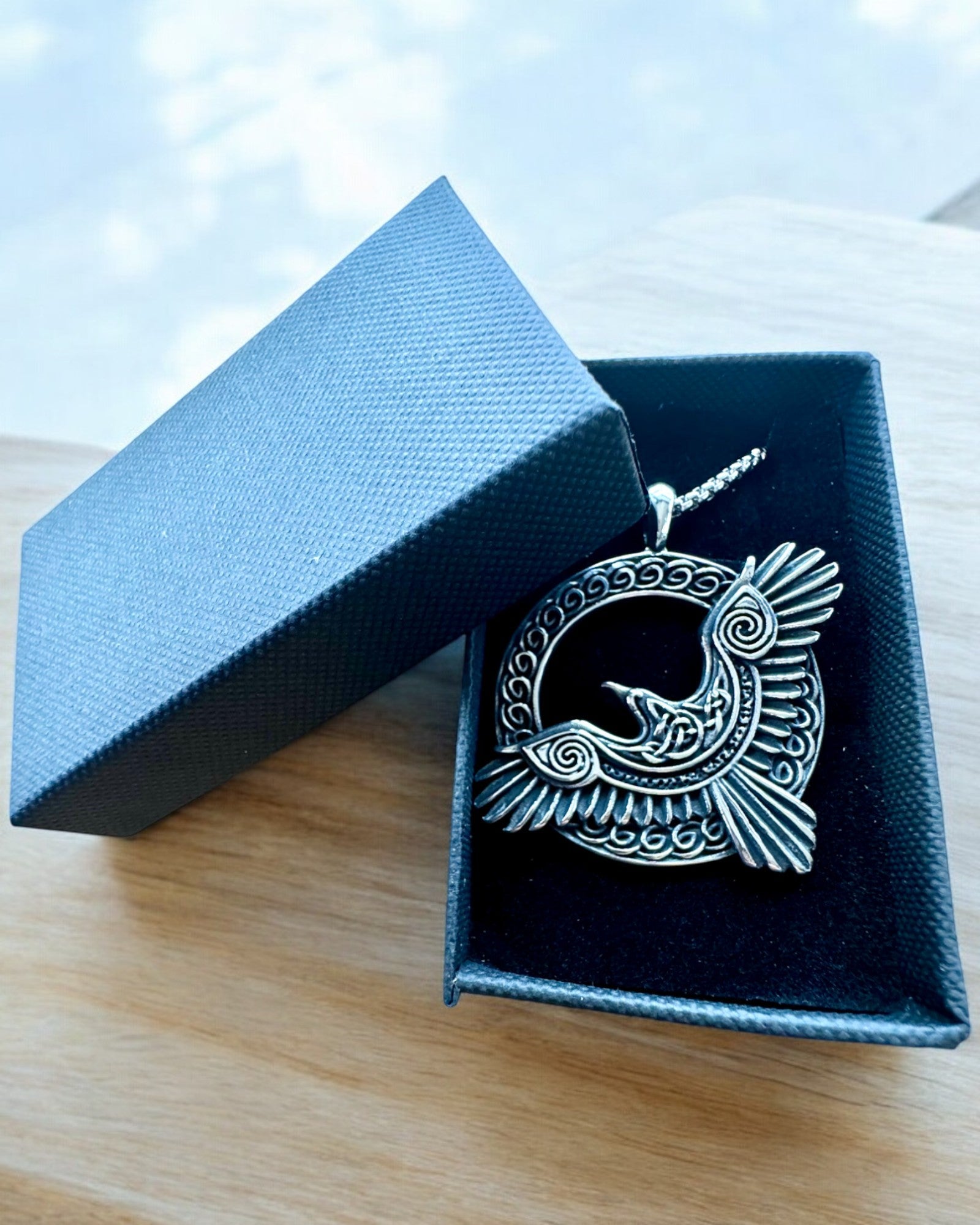 Steel Falcon Amulet Necklace - Handcrafted Celtic Art Inspired Engraved Pendant for Men & Women | Perfect Gift for Birthday, Anniversary & Spiritual Protection