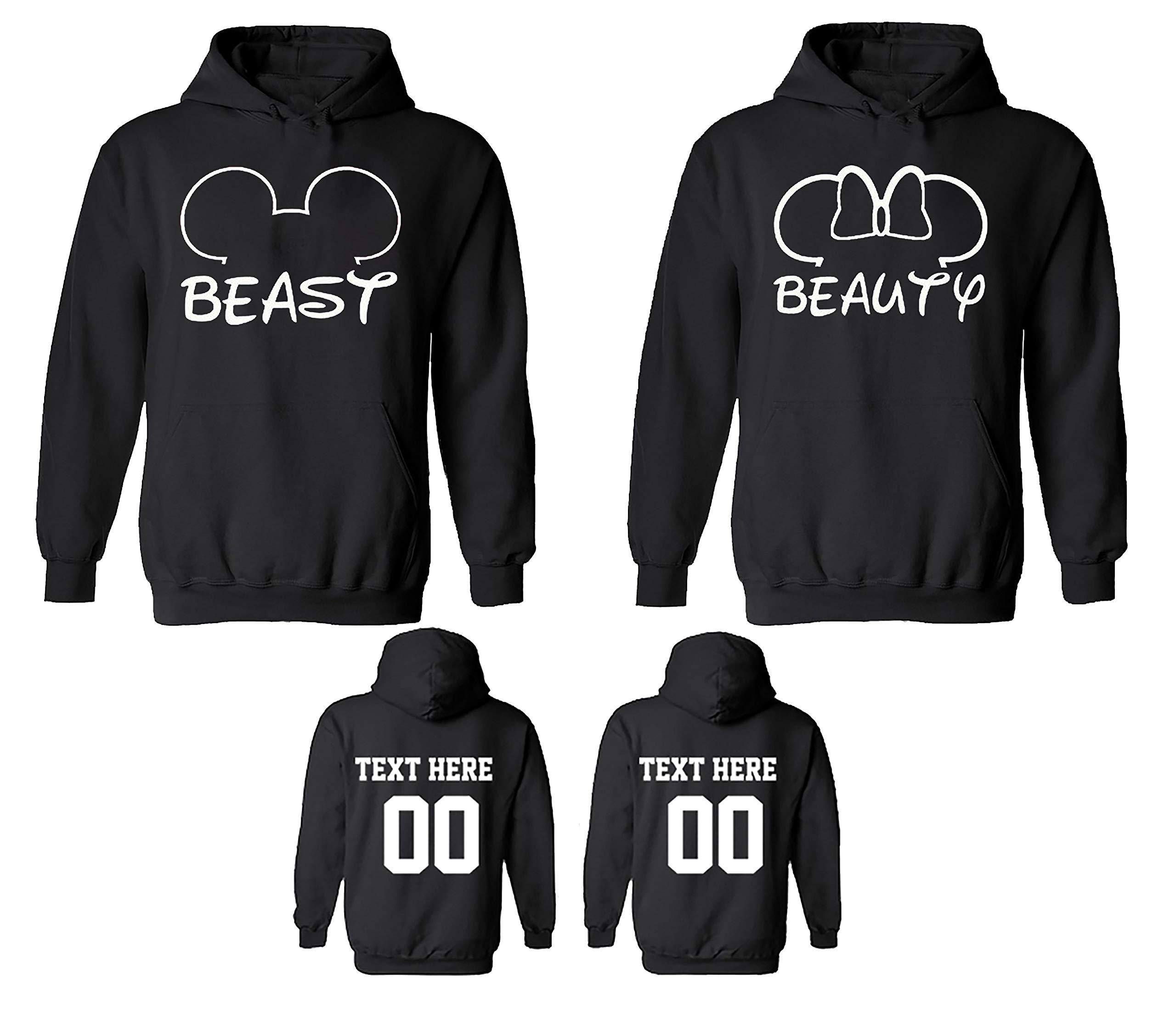 Customized Couple Hoodie & Sweatshirt with Beast Beauty Mouse Ear & Name Design - Matching Outfits for Date Night, Theme Parks & Disney Trips