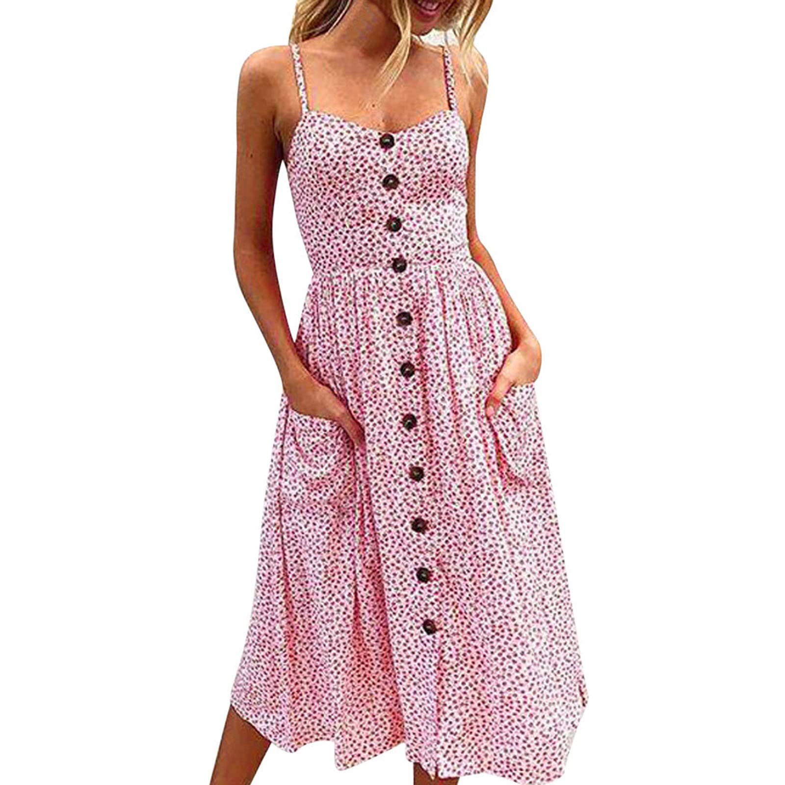 bmkBWO Women's Sexy Spaghetti Strap Midi Dress - Leopard Print A-Line Swing Summer Dress for Casual Wear, Loose Shift Dress | Perfect for Beach Vacations, Date Nights & Summer Parties