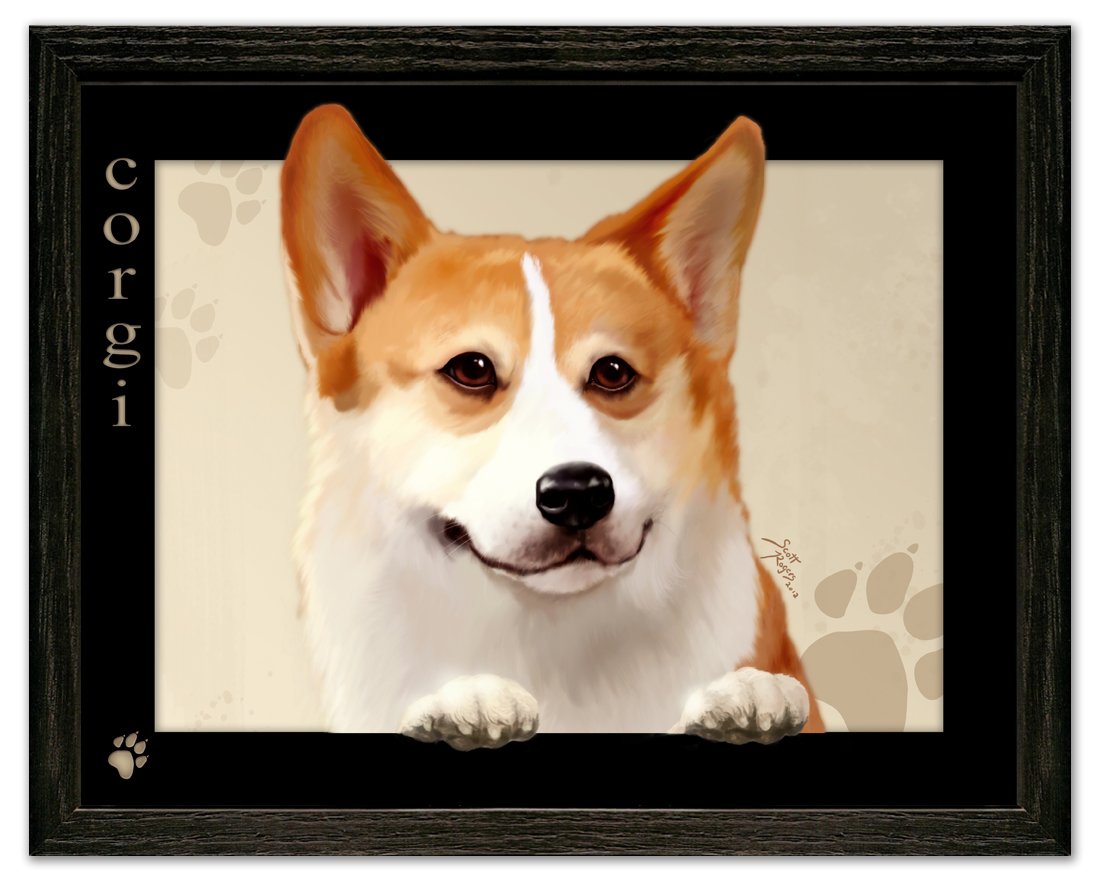 Scott Rogers 'Paws on the Picture Frame' 13x10 Inch Framed Corgi Dog Art Print - Perfect for Pet Lovers Home Decor & Living Room Wall Art
