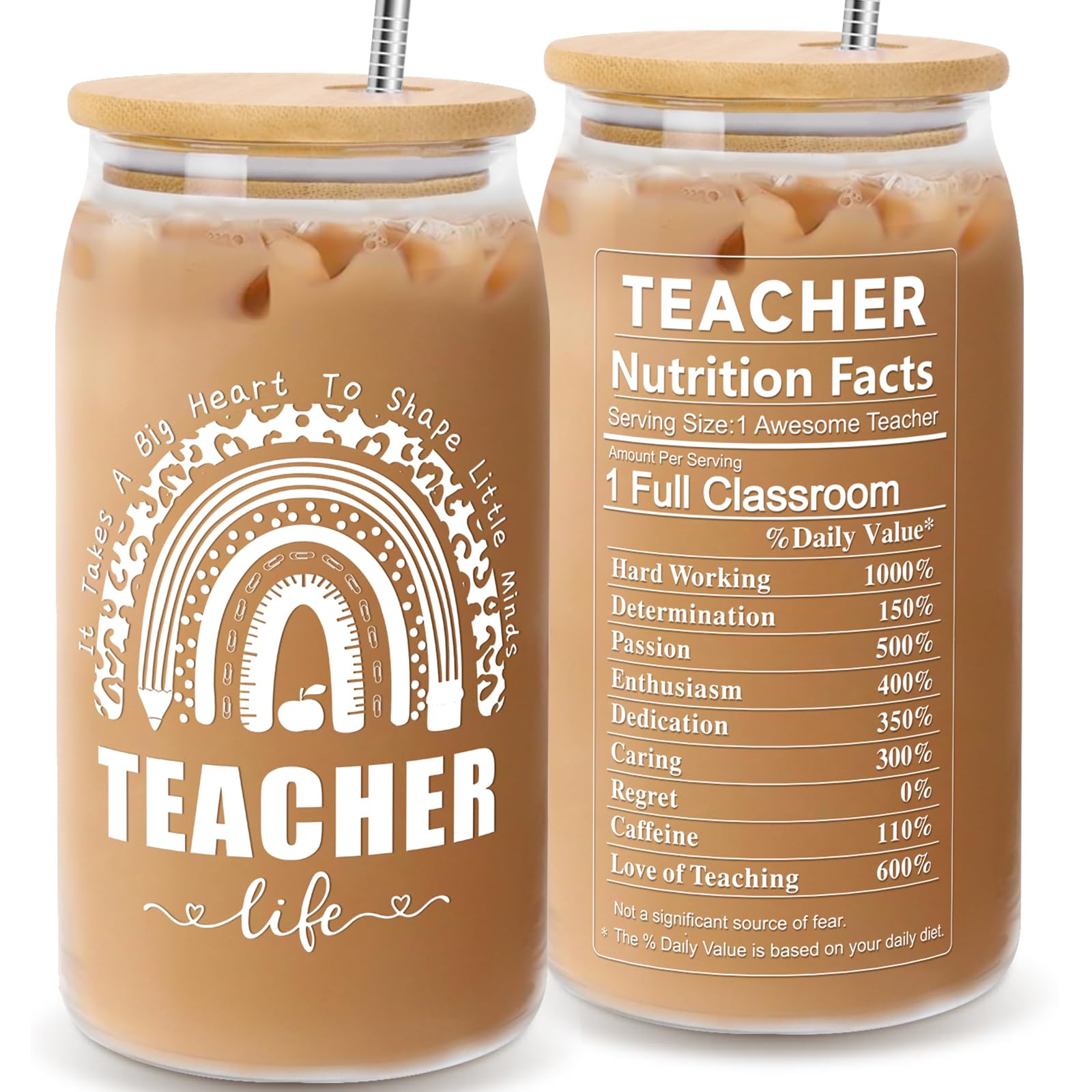 Teacher Appreciation Gifts - 16oz Glass Can for Women & Men - Perfect for Retirement, Back to School & Thank You Presents