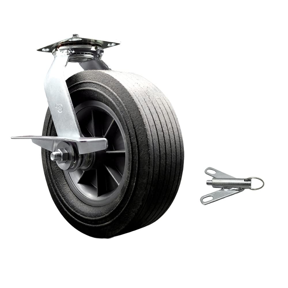 Greenlee CST10 10 Inch Heavy Duty Swivel Caster with Brake & Bolt-On Lock - Semi-Pneumatic Wheel Replacement for MA6065 GMX Material Carts - Industrial Workshop & Warehouse Equipment