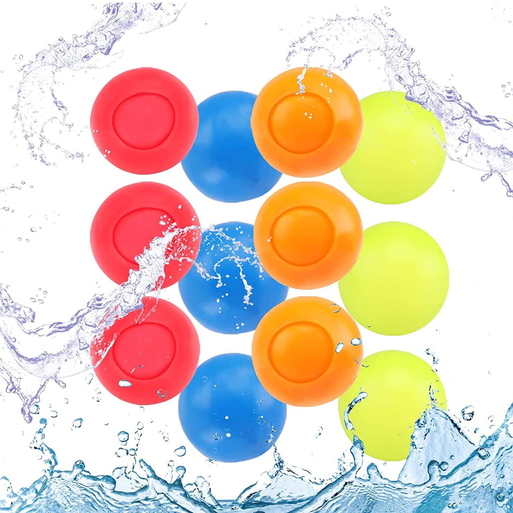 12PCS Reusable Water Balloons for Kids - Quick Fill Self Sealing Splash Balls for Outdoor Water Fights, Pool Parties & Summer Fun - Refillable Water Bombs for Boys & Girls - Perfect for Backyard Games, Beach Trips & Birthday Celebrations