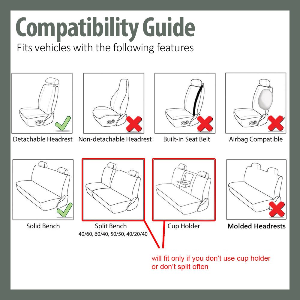 Universal Car Seat Covers Full Set - Green Flat Cloth Bench Protector for Vans, Trucks & SUVs - Durable Interior Accessories