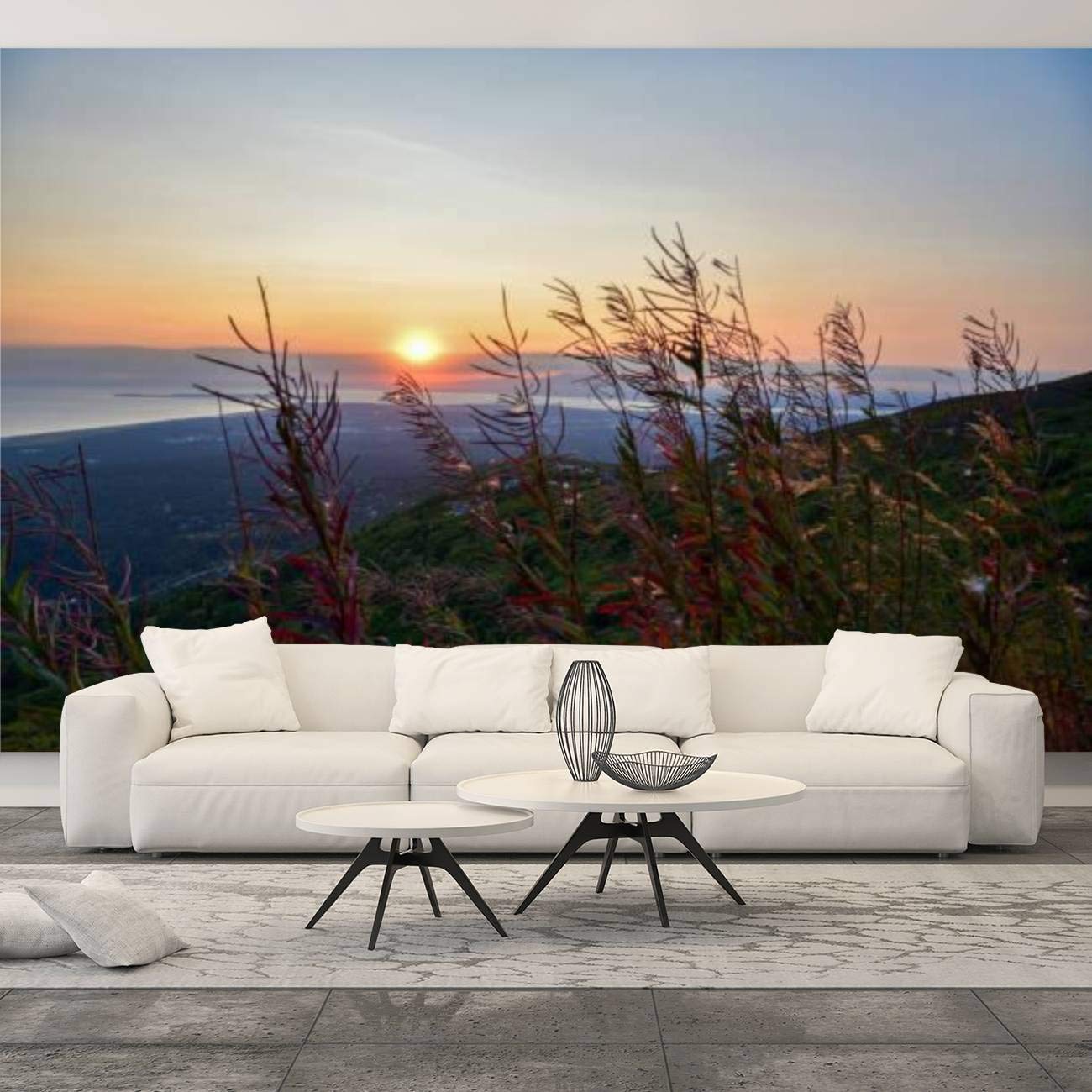 Anchorage Alaska Sunset Canvas Print - Flattop Mountain Wall Mural | Peel & Stick Self-Adhesive Wall Decal | Large Removable Wallpaper for Bedroom, Living Room & Office Decor