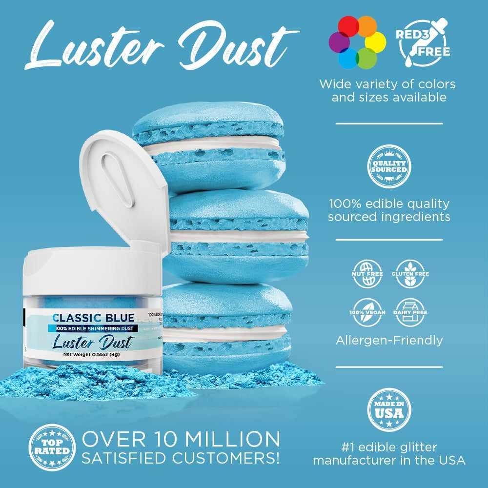 Premium Classic Blue Luster Dust - 4 Gram Food Grade Edible Glitter for Cake Decorating, Cupcakes, Cookies & Chocolate - Vegan & Kosher Certified Baking Supplies