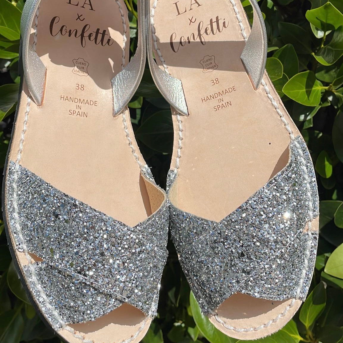 LA x Confetti Crossover Peep Toe Silver Glitter Sandals - Women's Fashion Party Shoes for Weddings, Prom & Special Occasions
