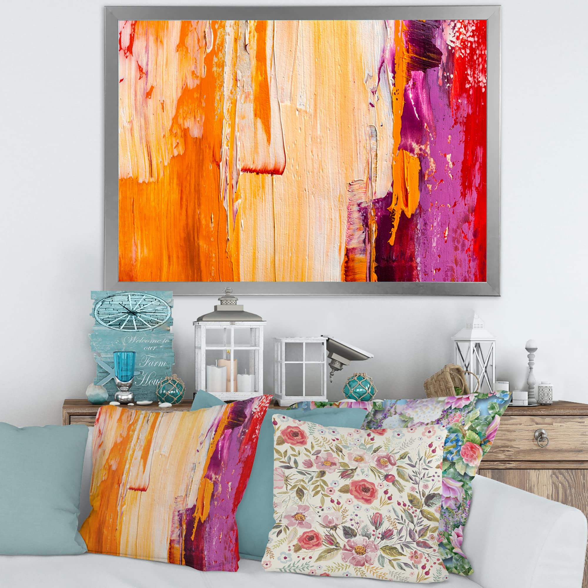DesignQ Grunge Green Abstract Modern Framed Wall Art - Contemporary Canvas Painting for Living Room, Bedroom & Office Decor