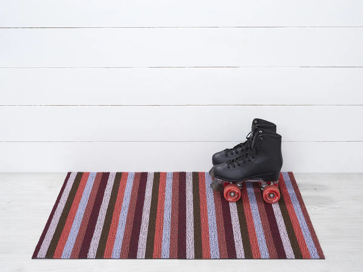 Chilewich Indoor Outdoor Shag Mat - Even Stripe Berry 18x28 - Perfect for Patio, Deck, or Entryway Decor