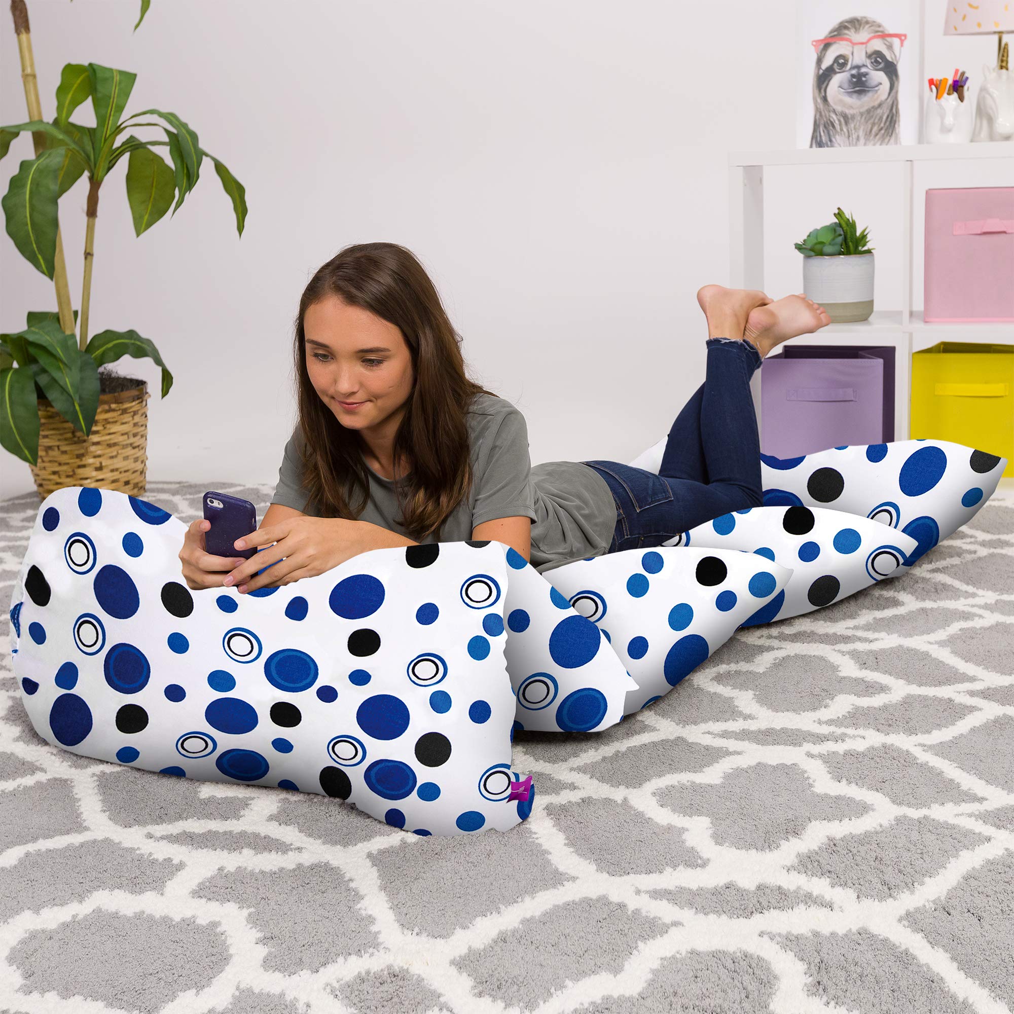 Premium Kids Floor Pillow Cover - Soft Canvas Cushion & Lounger Cover for Teens (King Size Not Included) - Bubbles Blue & White Design - Perfect for Bedrooms, Playrooms & Sleepovers