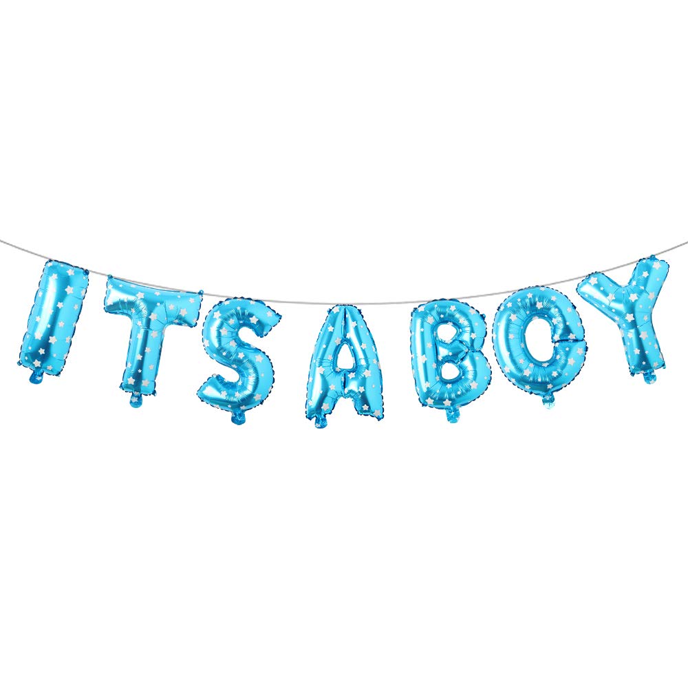 ITS A Boy Girl Twins Letter Foil Balloons - Baby Shower, Gender Reveal & Birthday Party Decorations - Inflatable Blue Star Balloons for Children's Celebrations - Perfect for Nursery, Birthday Parties and Baby Showers