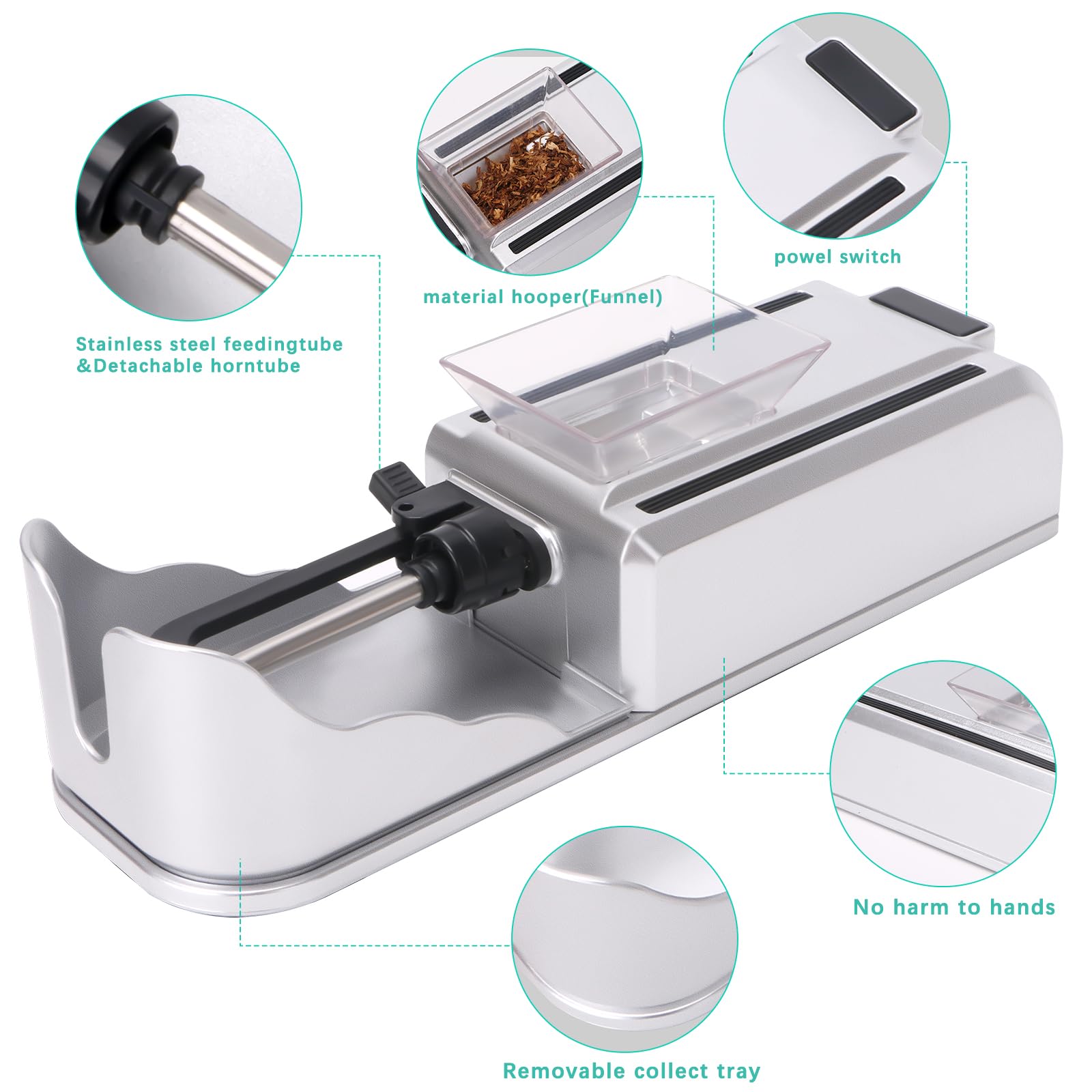Electric Automatic Cigarette Rolling Machine - Portable Tobacco Injector Roller Maker (Silver) | Perfect for Home Use, Travel & DIY Cigarette Making