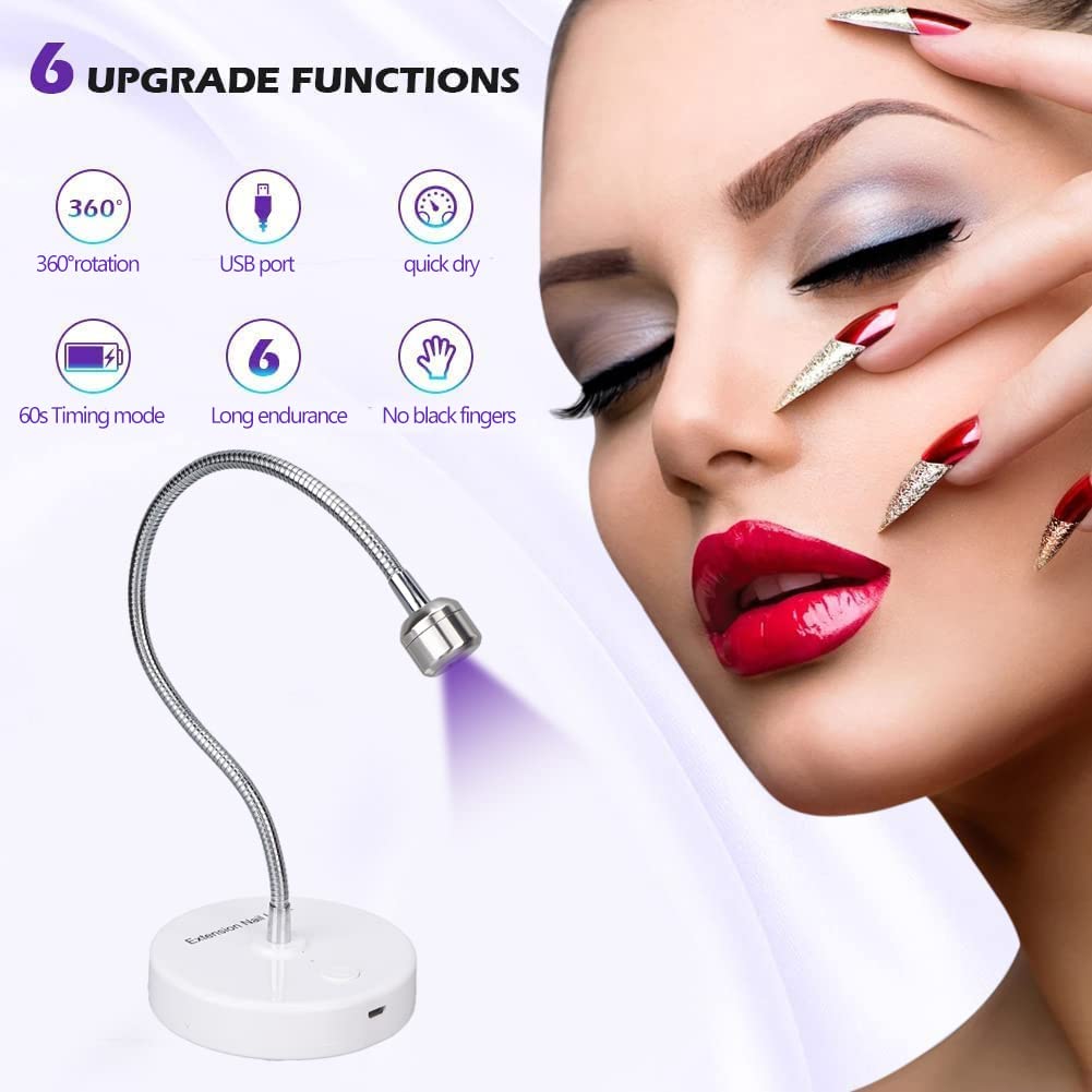 3W UV LED Light with Flexible Gooseneck & 60S Timer - USB Powered Mini Desk Lamp for Nail Art, UV Gel Curing, Resin Crafts | Perfect for Home Manicures, DIY Projects & Blacklight Parties